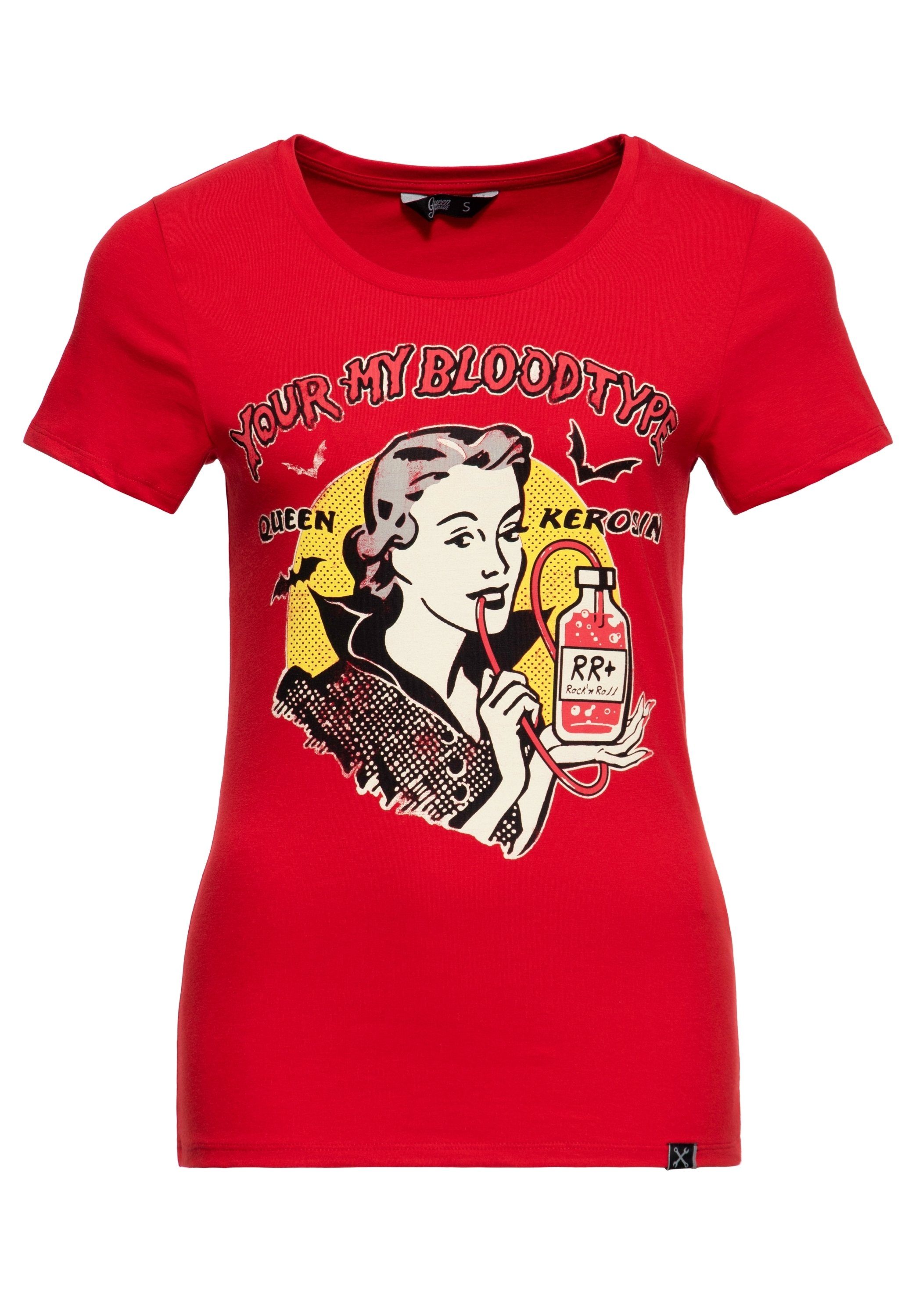 QueenKerosin Print-Shirt You're my blood type (1-tlg) mit Vampir-Artwork