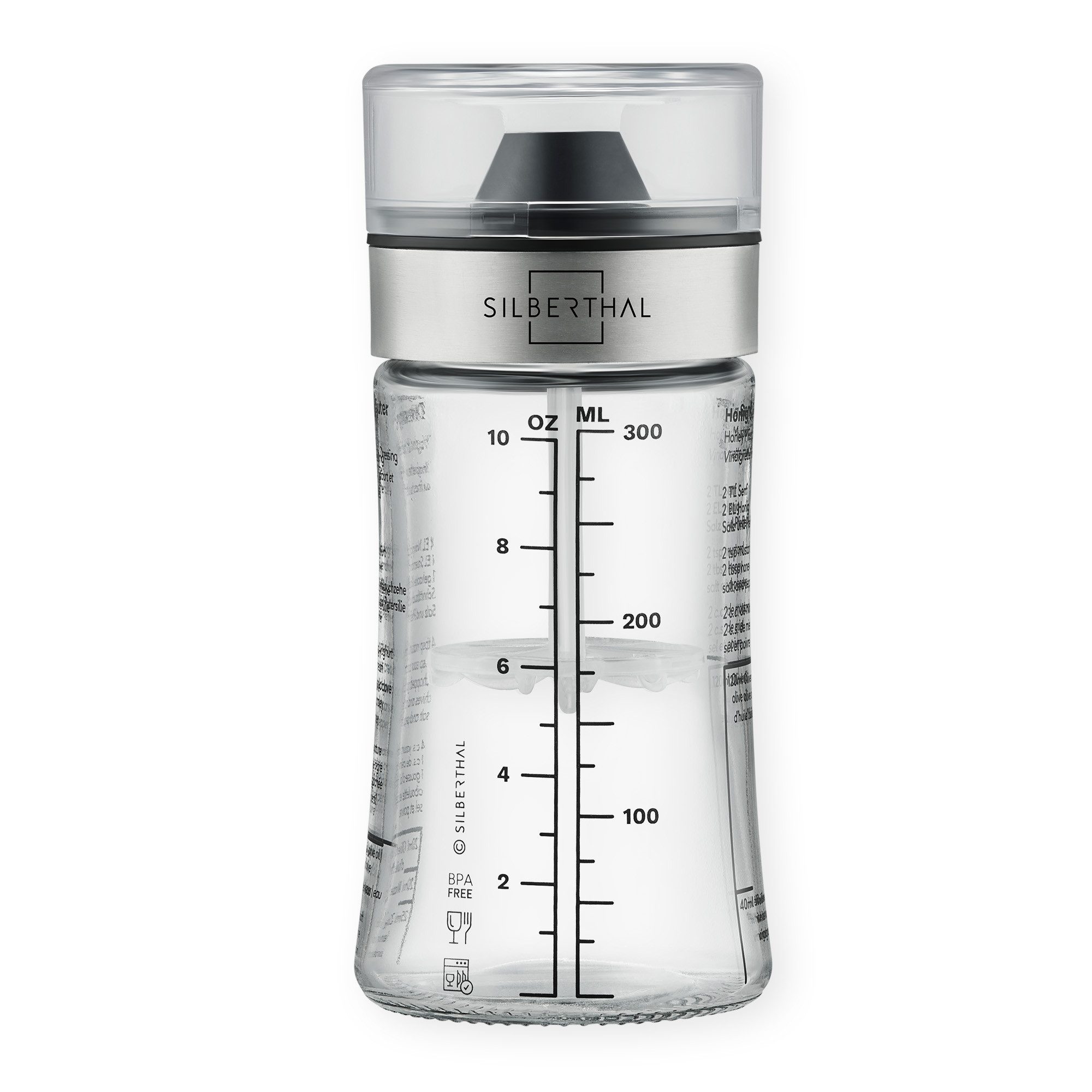 SILBERTHAL Dressing Shaker Dressingshaker 350ml, Glas, (1-tlg), Salatsaucen Behälter mit integrierter Skala, perfekt zum Mitnehmen