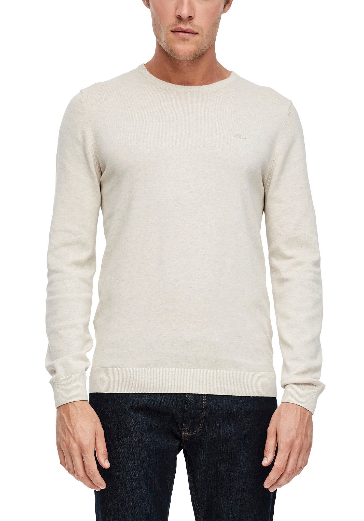 Feinstrick in s.Oliver Strickpullover weichem offwhite-meliert