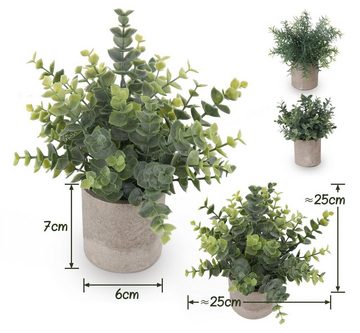 Künstliche Zimmerpflanze 3 Stück Mini Kunstpflanzen mit Töpfen Eukalyptus Rosmarin Babysbreath, Homewit, Tischdeko Haus Balkon Büro Deko