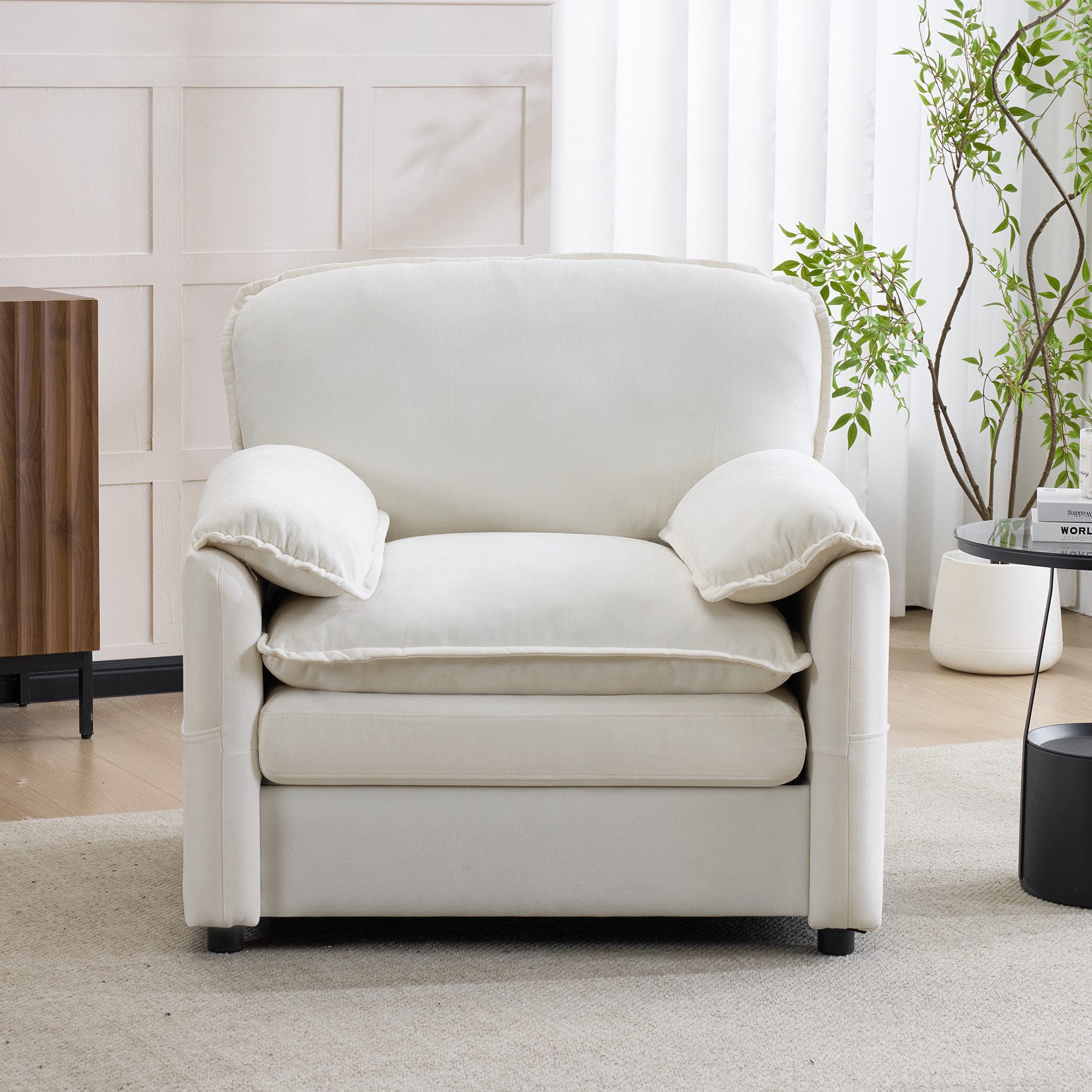 REDOM Sofa Multifunktionales Retro-Einzelsofa in Dunkelgrün, mit Chenille-Samt: Stilvoll und bequem 1 Teile