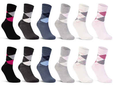 sockenkauf24 Basicsocken 6 oder 12 Paar Damen Socken Kariert Baumwolle (12-Paar, 35-38) Komfortbund Karomuster (E-800) WP