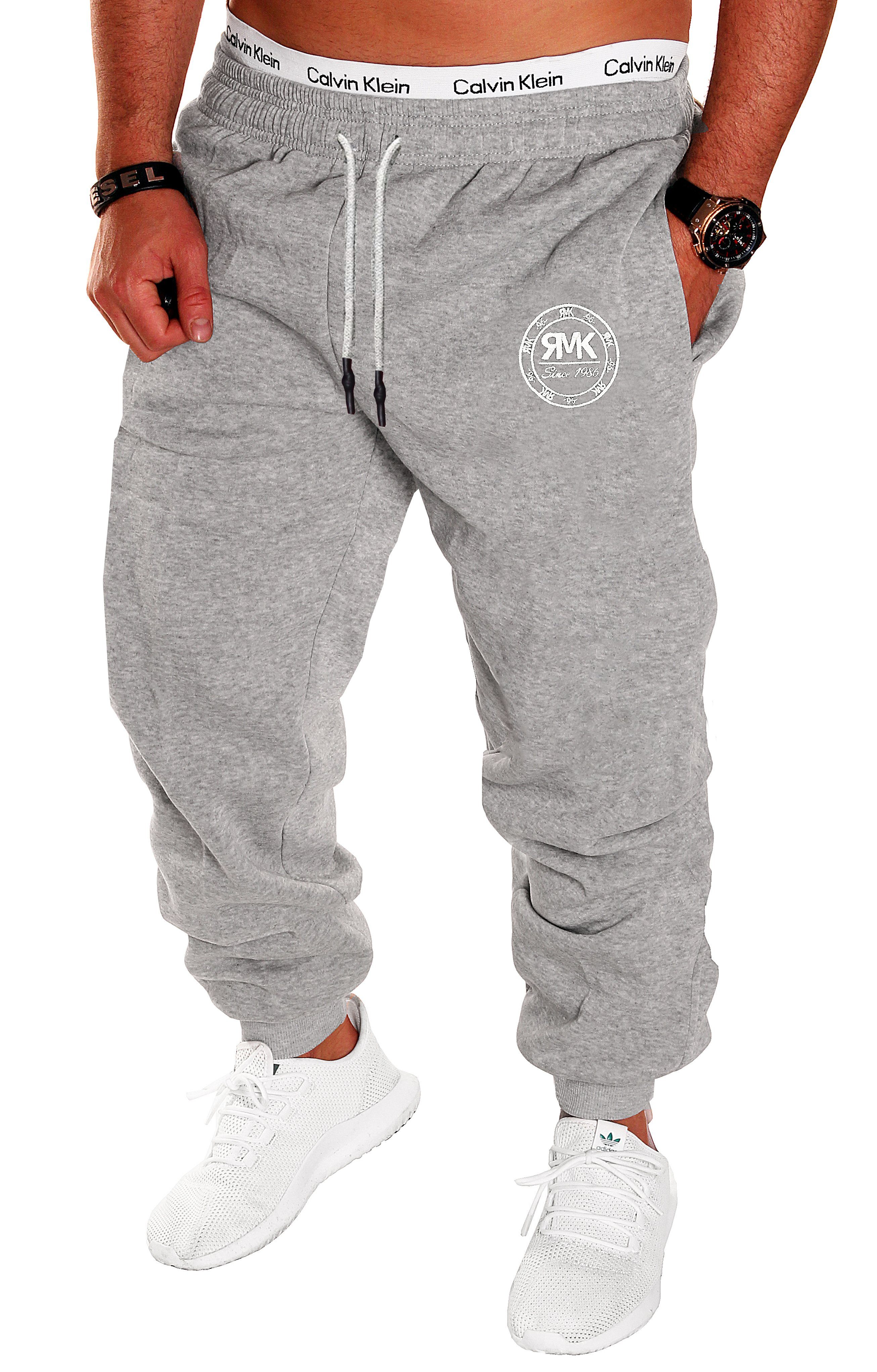 RMK Jogginghose Herren Trainingshose Fitnesshose Sporthose Sweatpants bequem gemütlich elastischer Bund Grau