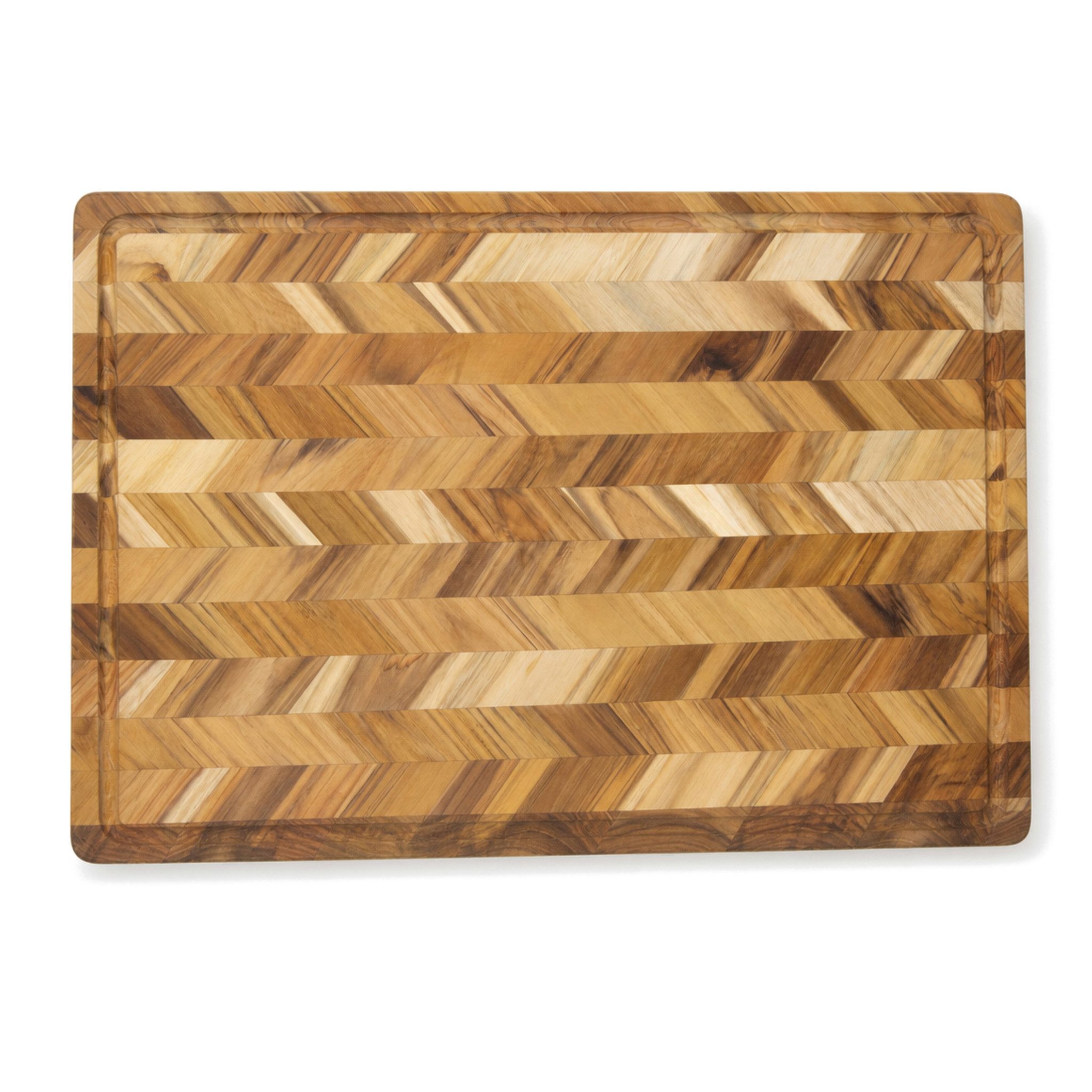 Floordirekt Schneidebrett Aurelin Teak Herringbone aus massivem Teakholz Saftrille Griffmulden, (Einzelartikel, 1-teilig), Fischgrätmuster