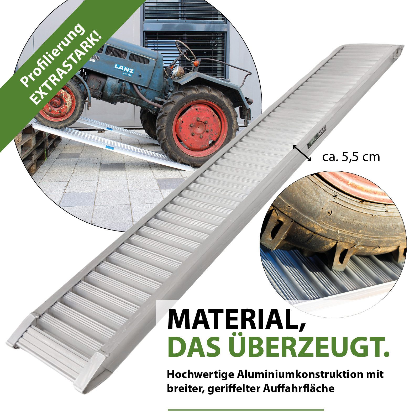 TRUTZHOLM Auffahrrampe Schwerlastrampe 200cm 2000 kg Alu Auffahrrampe für PKW Quad Maschinen (2-St., 2er Set), Stabile Konstruktion, profilierte Oberfläche, mit – Bild 2 von 5