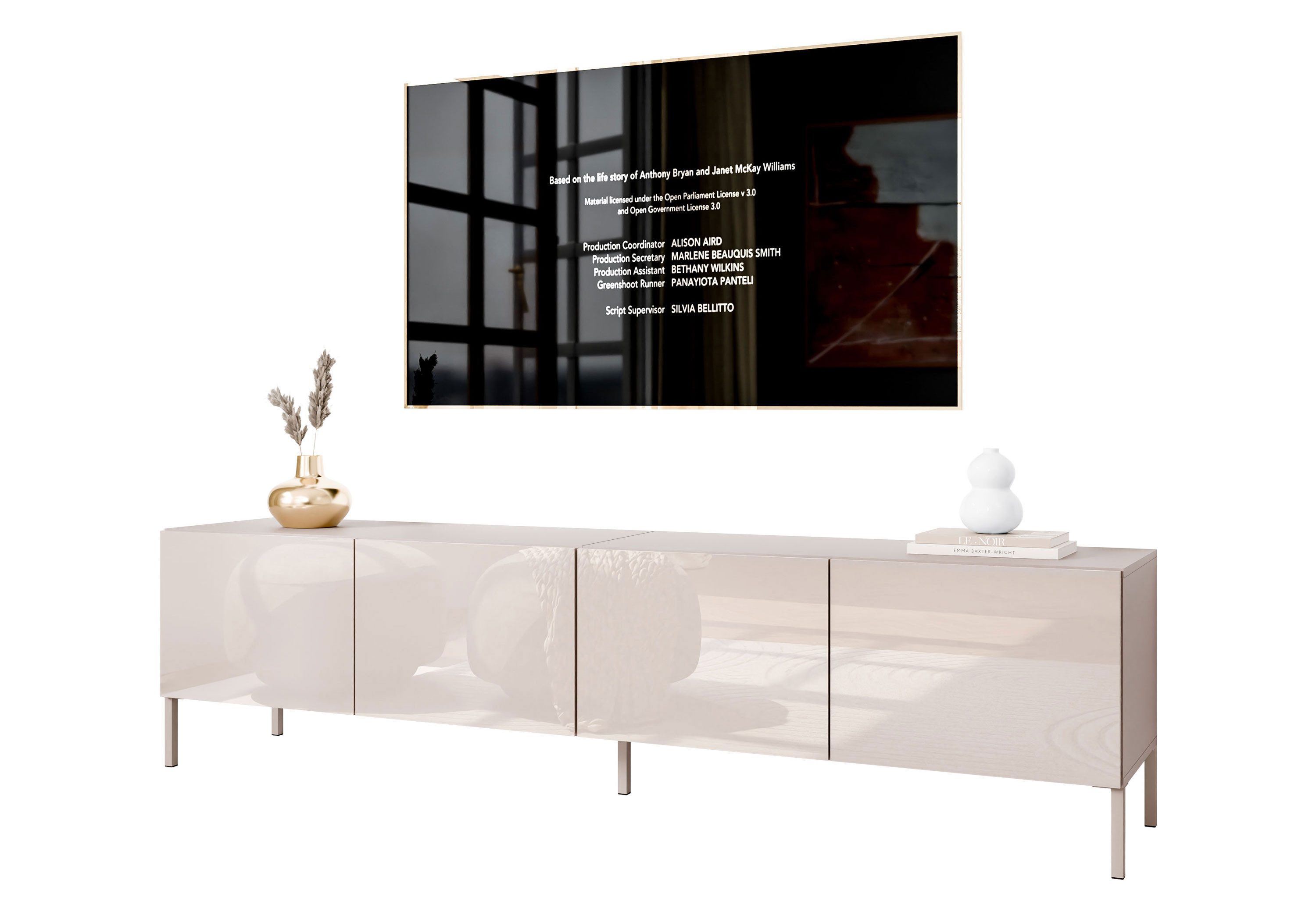 Lookway TV-Schrank COLGANTE 200 Kaschmir Hochglanz auf Füßen (2x TV-Schrank) 200x40x51 cm