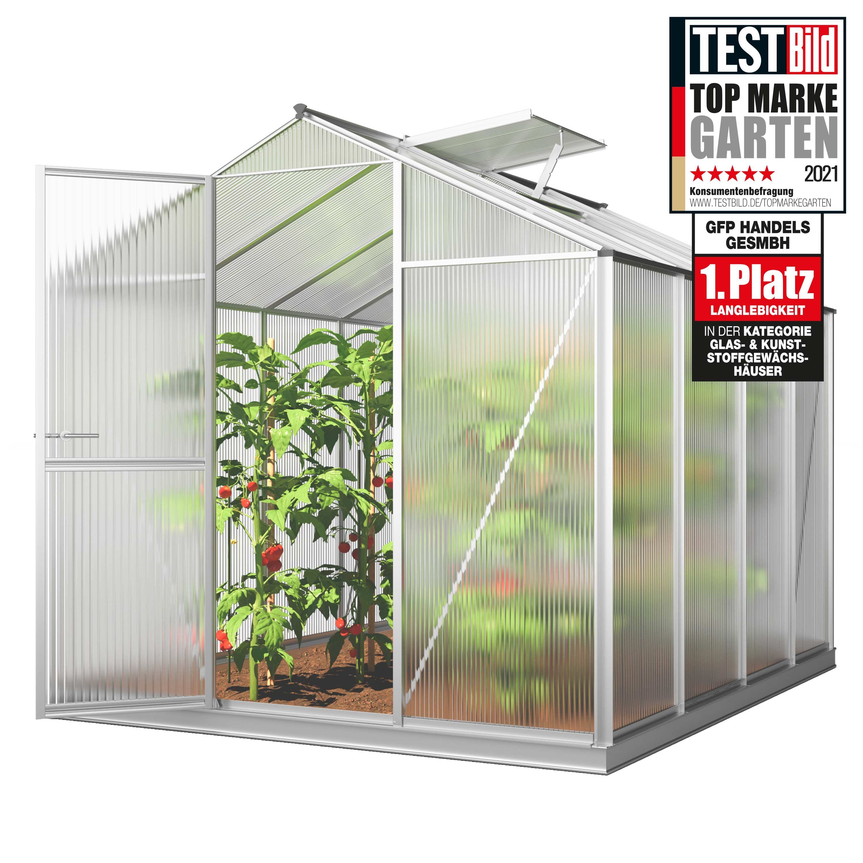 GFP Gewächshaus Eco 4 mit Set, 8 mm Wandstärke, mit Fundamentrahmen & autom. Fensteröffner
