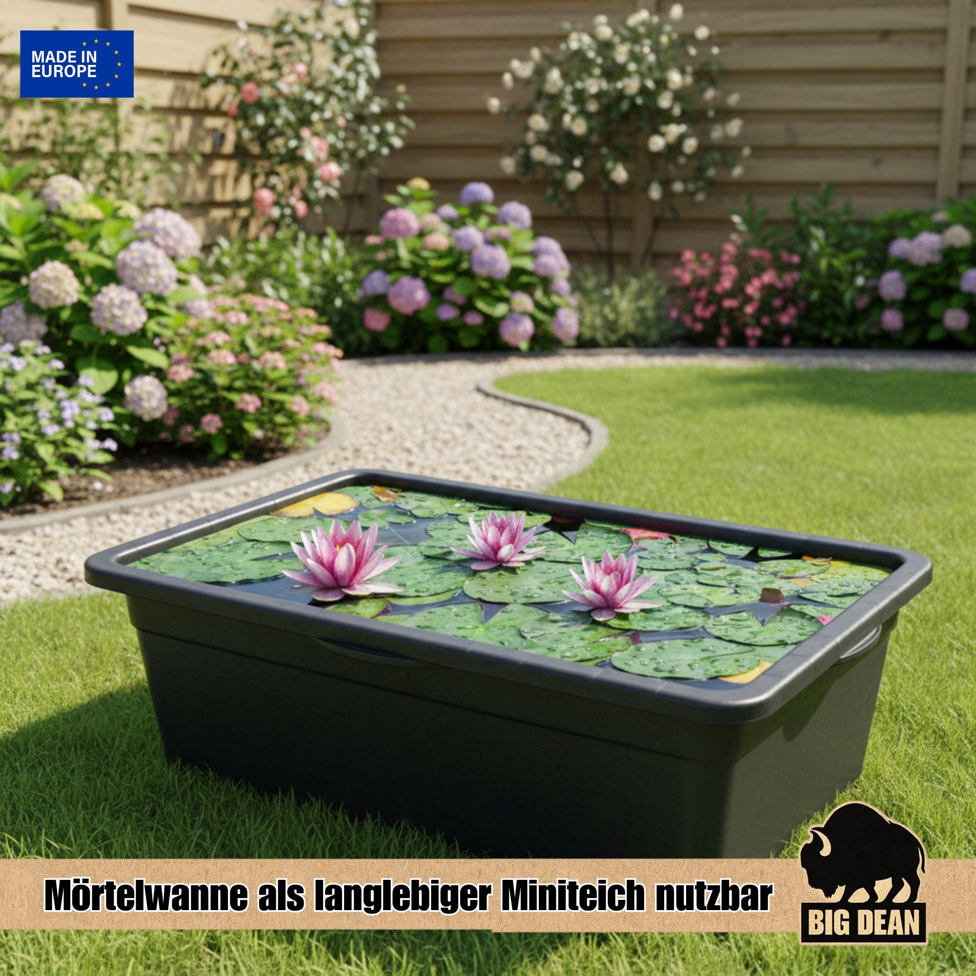BigDean Mörtelkübel Stabil 90 Liter eckig Made in Europe, (Stück, 1-tlg., Mörtelkübel), Frostsicher, UV-beständig, wetterfest