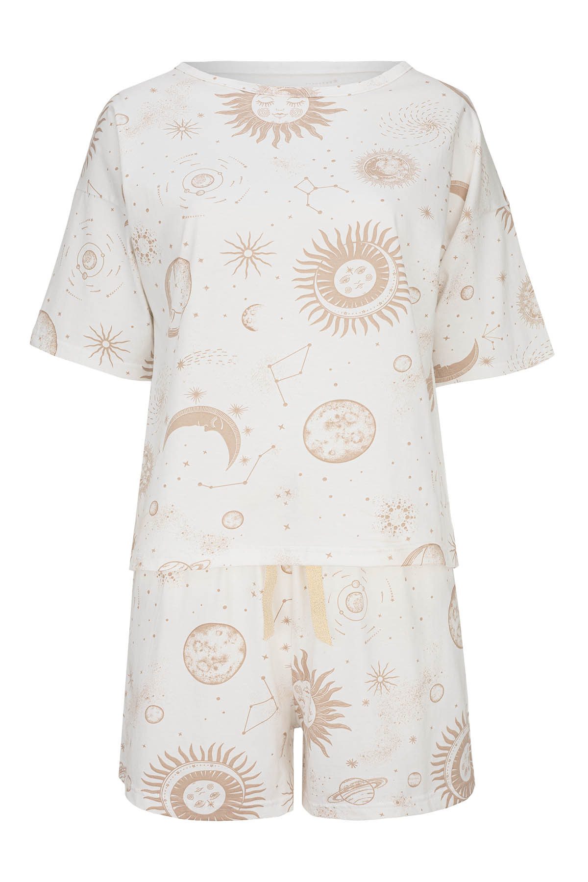 Mademoiselle Sommeil Shorty Schlafanzug mit Sonne- & Monddruck in Beige (2 günstig online kaufen