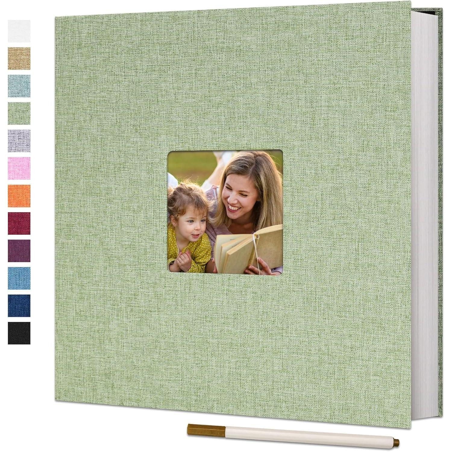LuxusKollektion Fotoalbum Fotoalbum selbstklebend 10x15 Leinen 28x27cm 40 Seiten Grasgrün