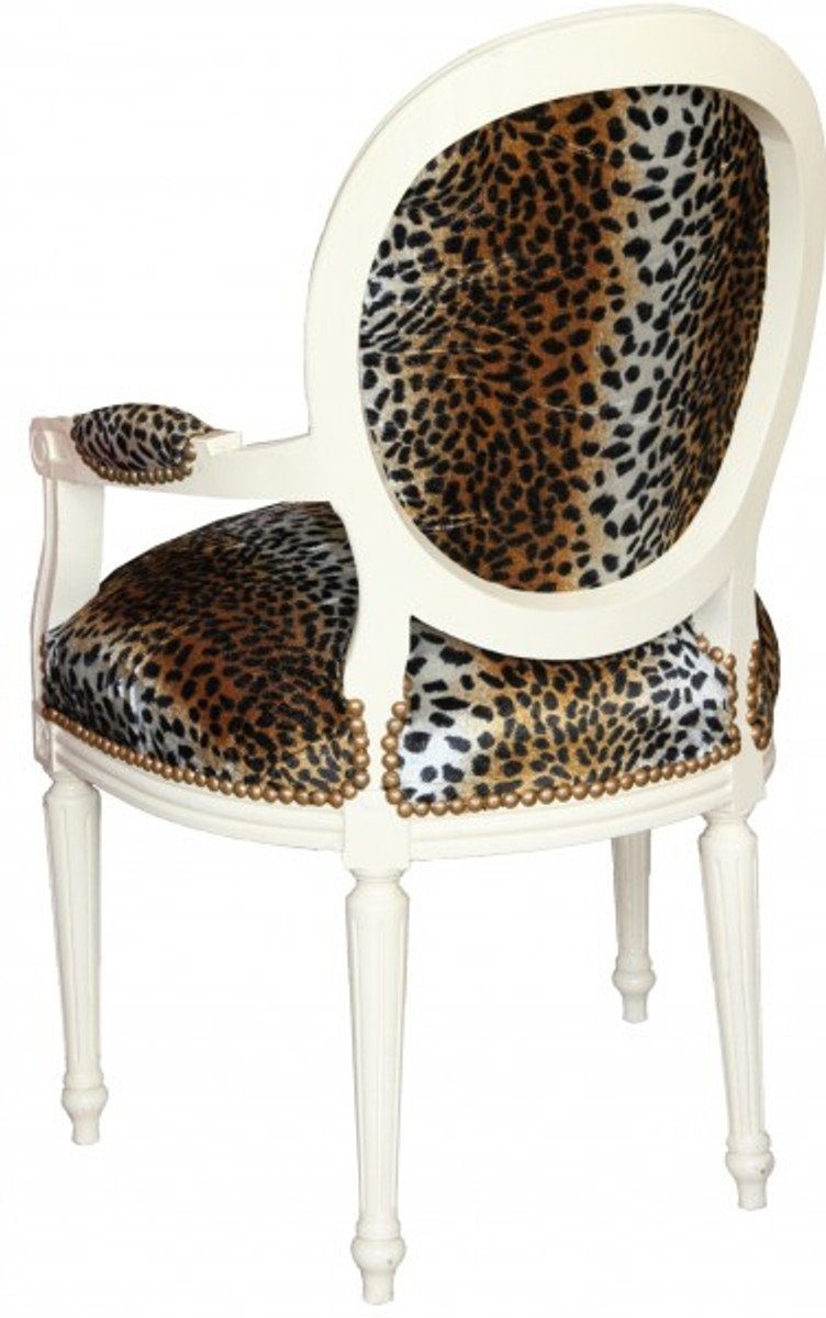 Casa Padrino Besucherstuhl Barock Salon / Rund Leopard Stuhl Mod2 Creme Muster