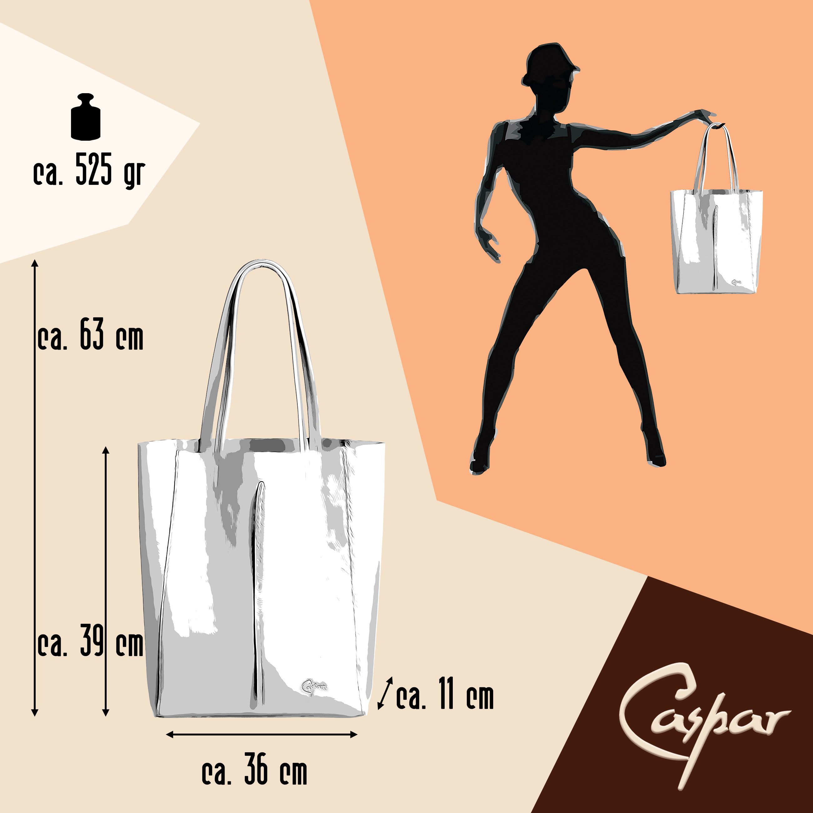 Caspar Schultertasche - Großer Damen Leder Shopper Tasche - CLASSIC LINE - Modell No.780, elegant, robust & unempfindlich - 100% Echtleder - Handmade in Italy – Bild 5 von 5