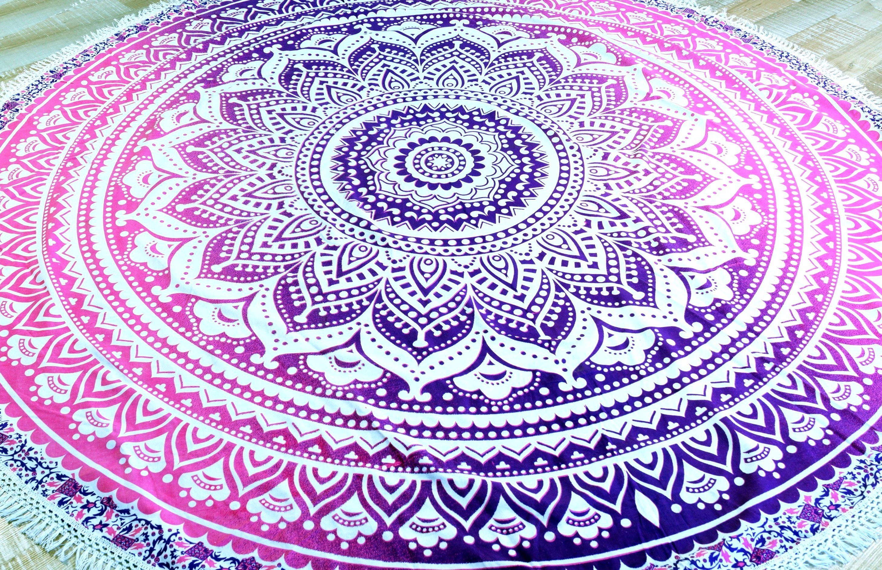 Tagesdecke Rundes indisches Mandala Tuch, Boho Tagesdecke,.., Guru-Shop weiß/pink
