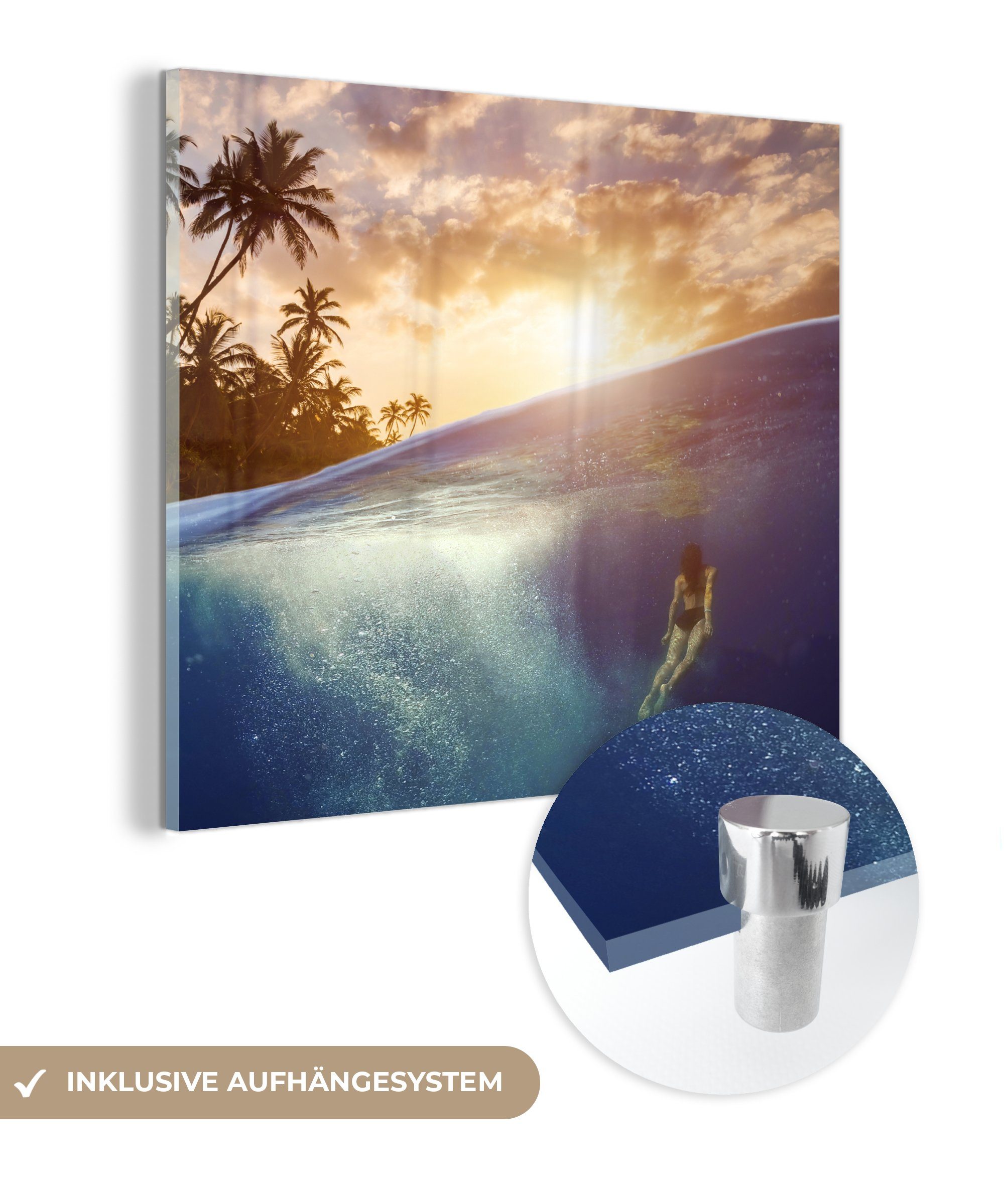 MuchoWow Acrylglasbild Meer - Schwimmer - Sonne, (1 St), Glasbilder - Bilder auf Glas Wandbild - Foto auf Glas - Wanddekoration bunt