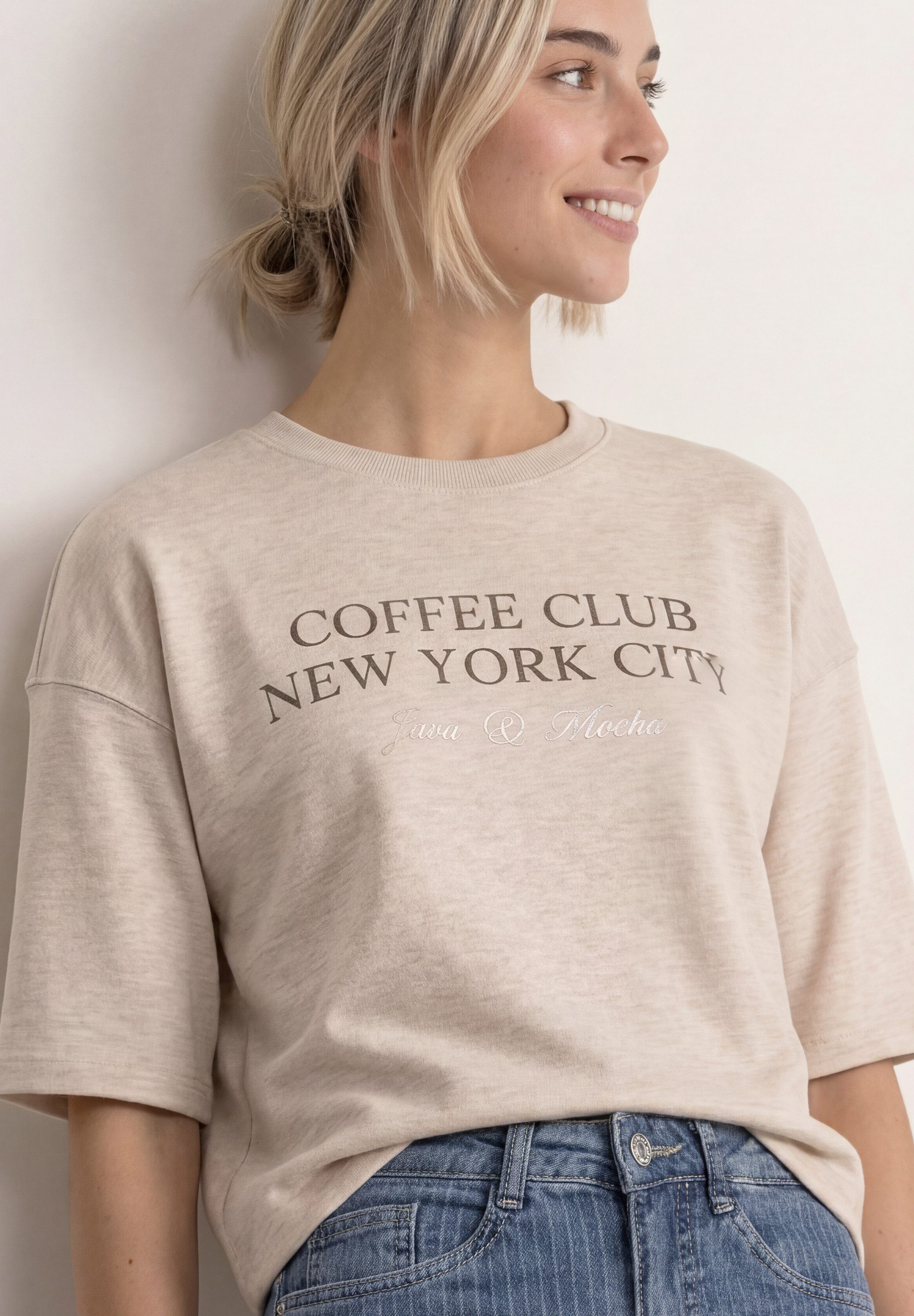 STREET ONE Sweater Kurzarm-Sweater mit Wording