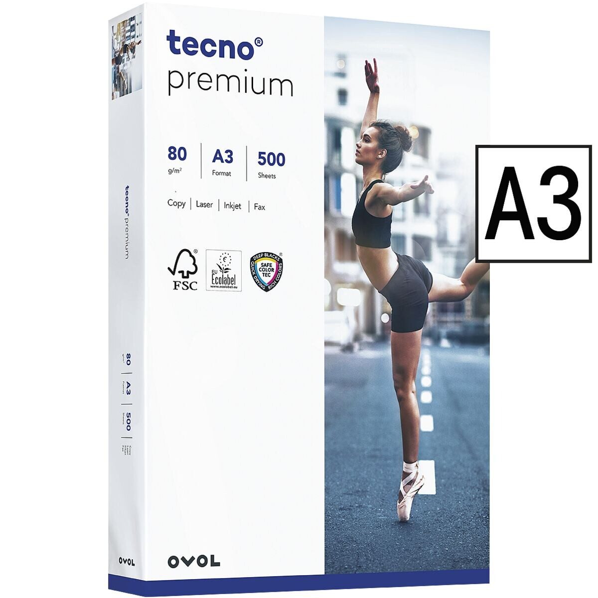Inapa tecno Druckerpapier Premium, Format DIN A3, 80 g/m², 170 CIE, 500 Blatt