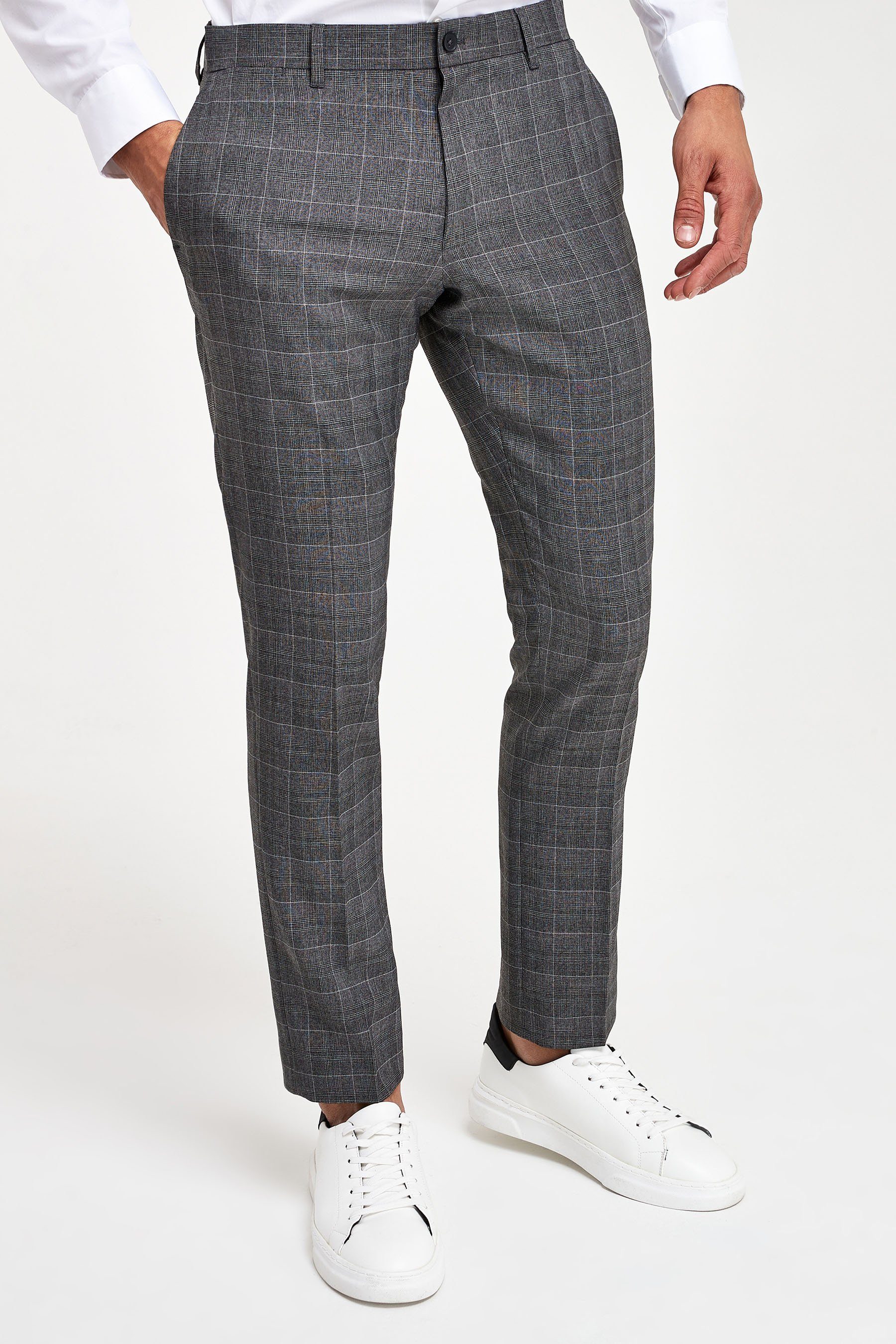 Stoffhose Elegante Slim Fit Hose mit Karomuster