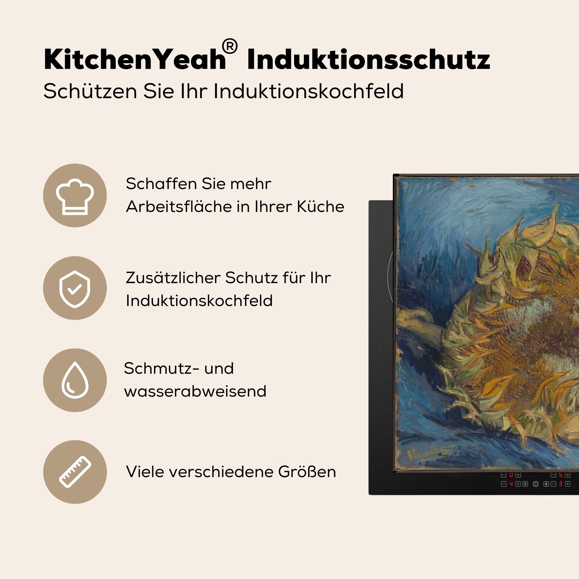 (1 die Induktionskochfeld Schutz Vinyl, Ceranfeldabdeckung van tlg), für Herdblende-/Abdeckplatte MuchoWow 71x52 Vincent cm, Sonnenblumen - küche, Gogh,