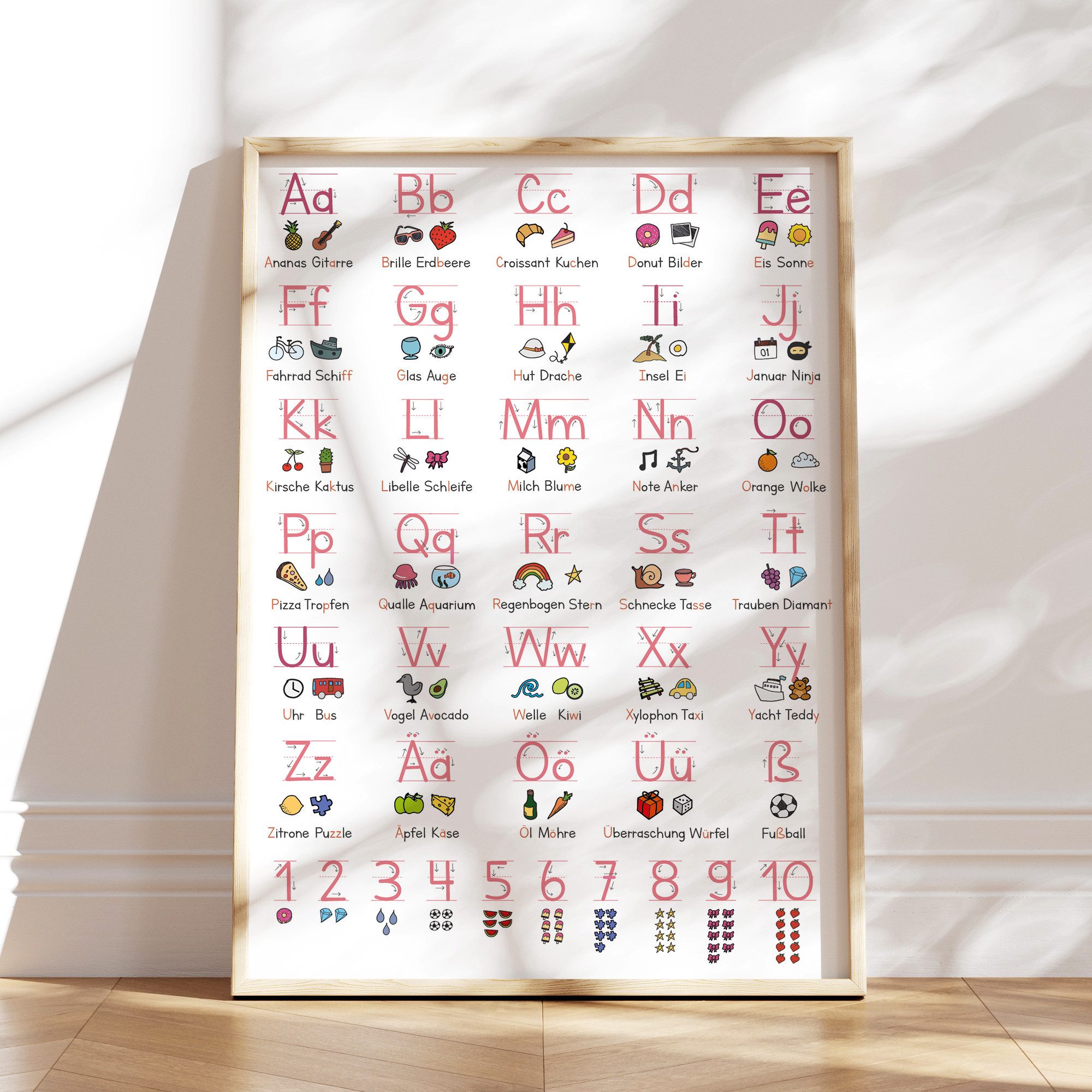 MeinBaby123® Плакат Grundschrift Lernposter, ABC Alphabet Плакат Kinder, Kindergarten, Grundschule, + Übungsblätter