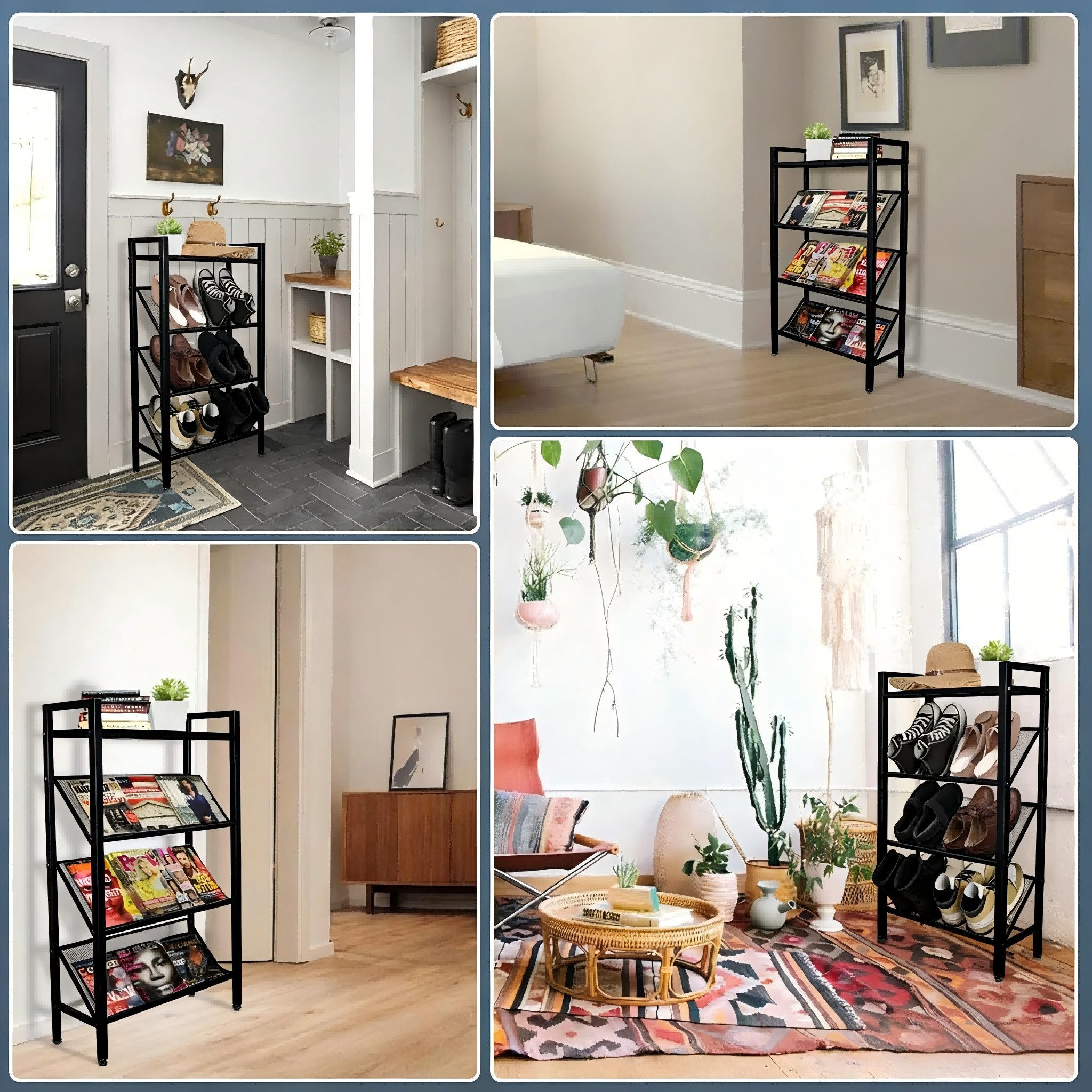 BlingBin Schuhregal Schmal, Metall Schuhablage mit 4 Ebenen für Eingangsbereich, 1er Set 1-tlg., Geeignet für Schlafsaal, Miethaus, Balkon, Stapelbar Und Schmal