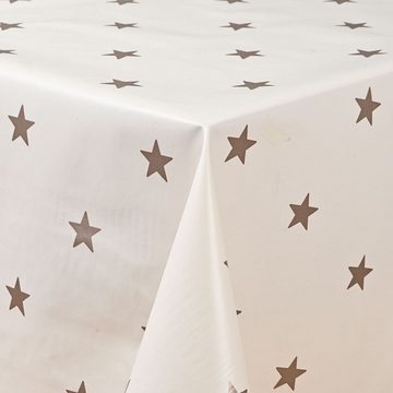 laro Tischdecke Wachstuch-Tischdecken Abwaschbar Sterne creme gold rechteckig