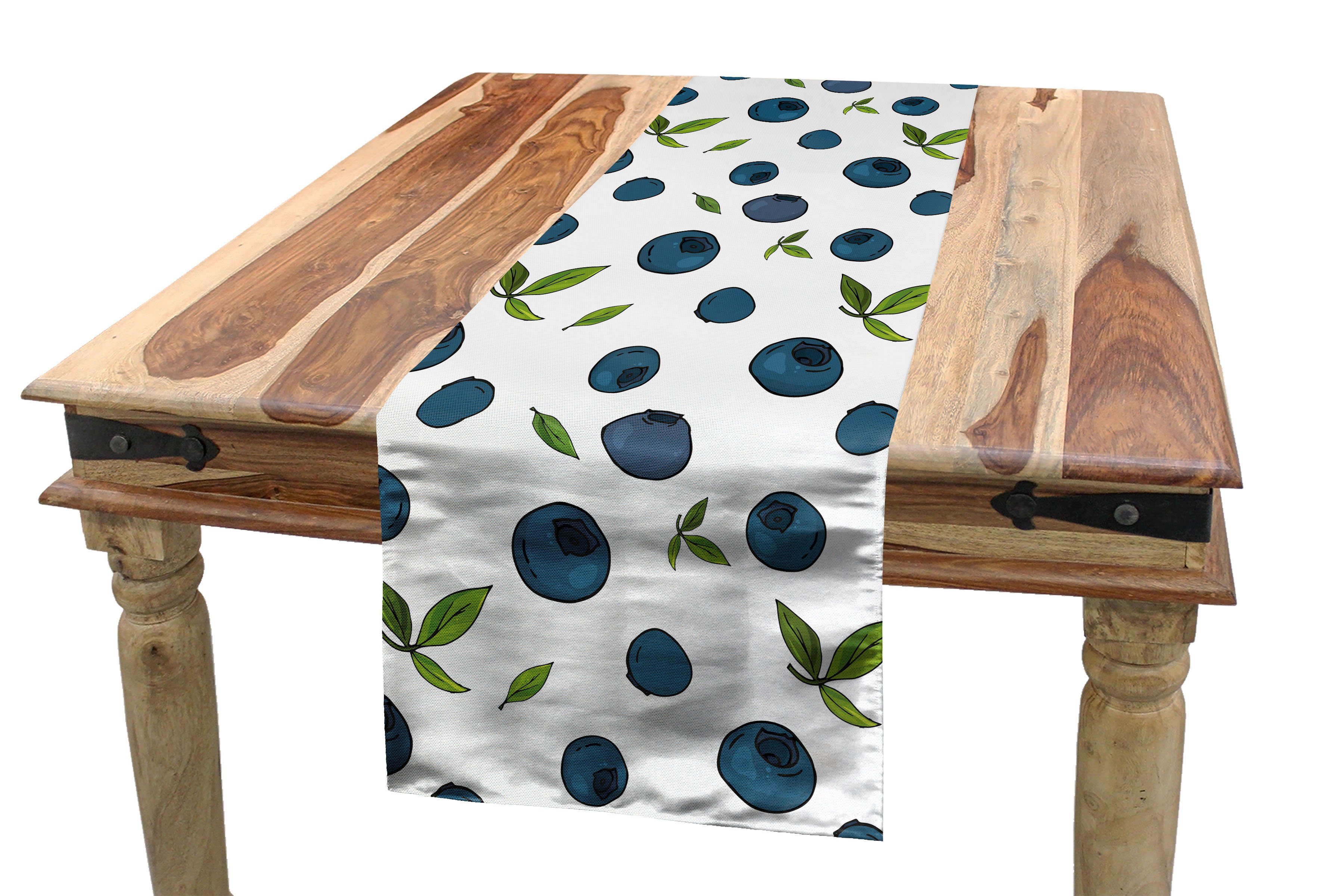 Abakuhaus Tischläufer Esszimmer Küche Rechteckiger Dekorativer Tischläufer, Obst Blueberry Zeichnung Blätter Kunst
