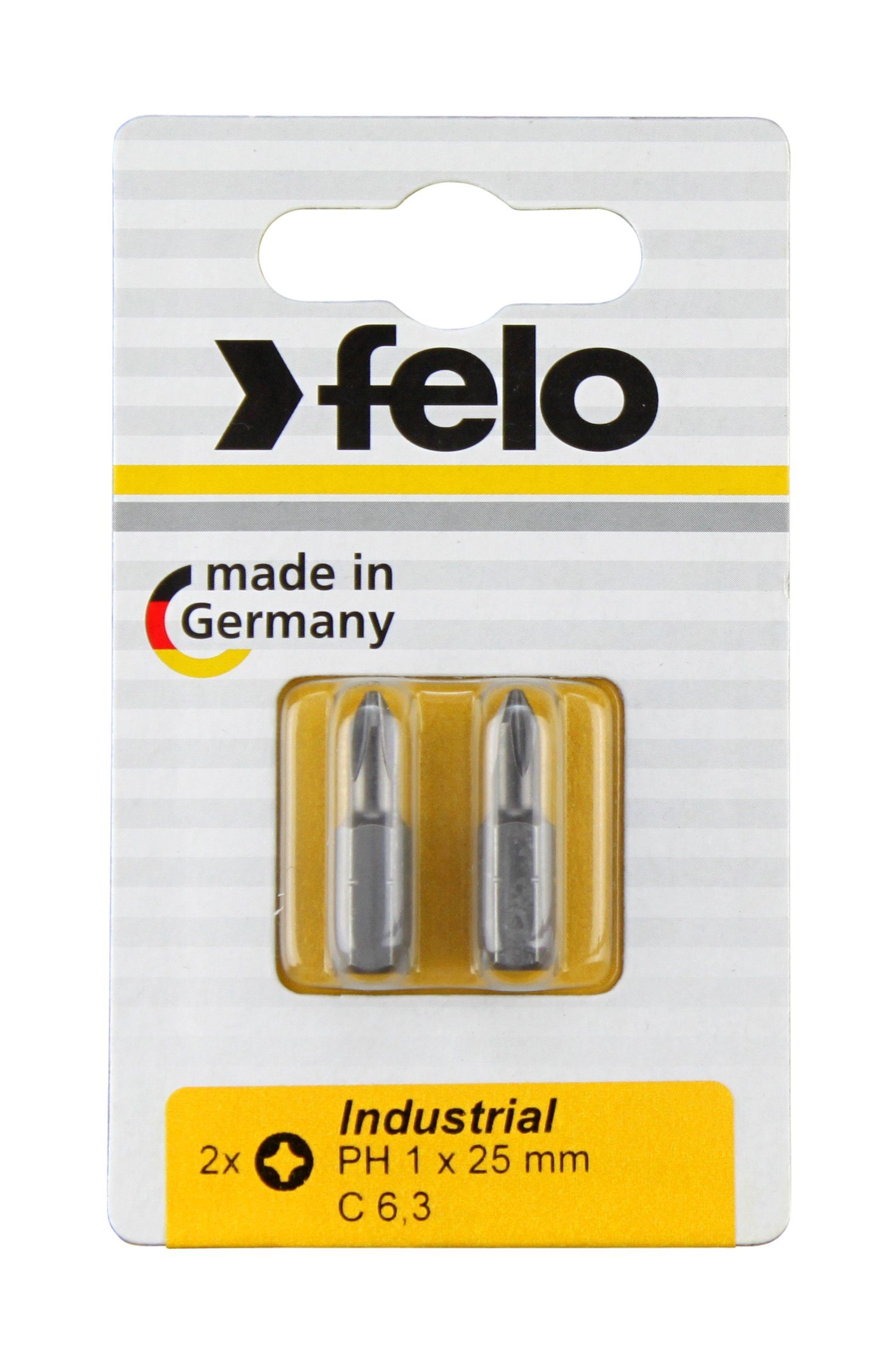Felo Kreuzschlitz-Bit Felo Bit, Industrie C 6,3 x 25mm, 2 Stk auf Karte 2x PH 1