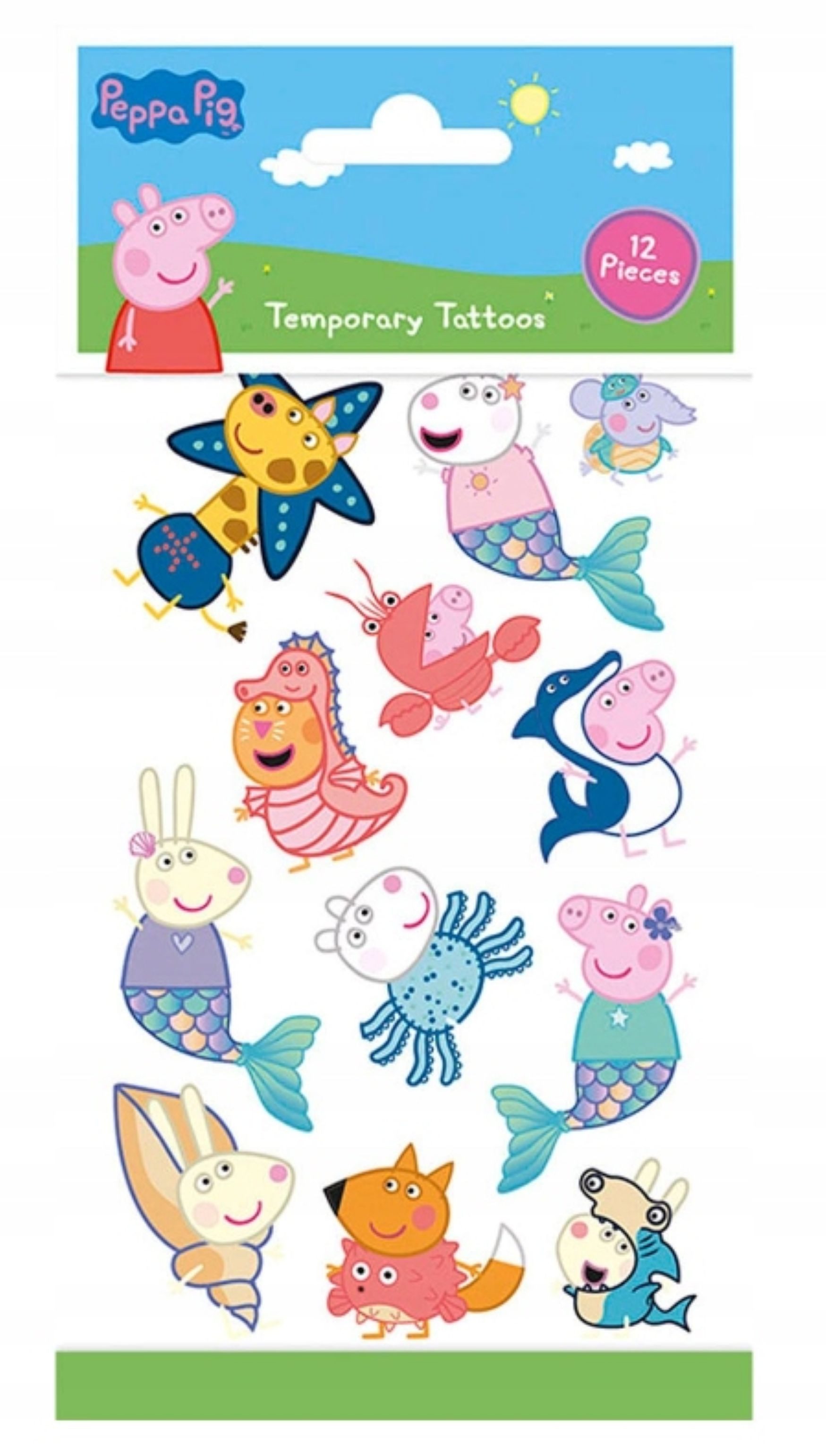 Peppa Pig Kindertattoo Peppa Pig Tattoos für Kinder – Abwaschbar, 12 Stück, Geburtstag, 1-tlg.