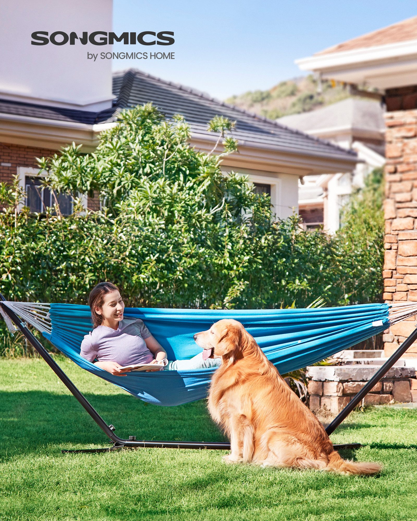 SONGMICS Hängematte, 210 x 150 cm, Doppelhängematte, Belastbarkeit 300 kg