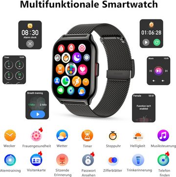 Narcid Schlafaufzeichnungen Smartwatch (2 Zoll, Android, iOS), mit Telefonfunktion/Sprachassistent/Message Reminder,Fitnessuhr,IP68
