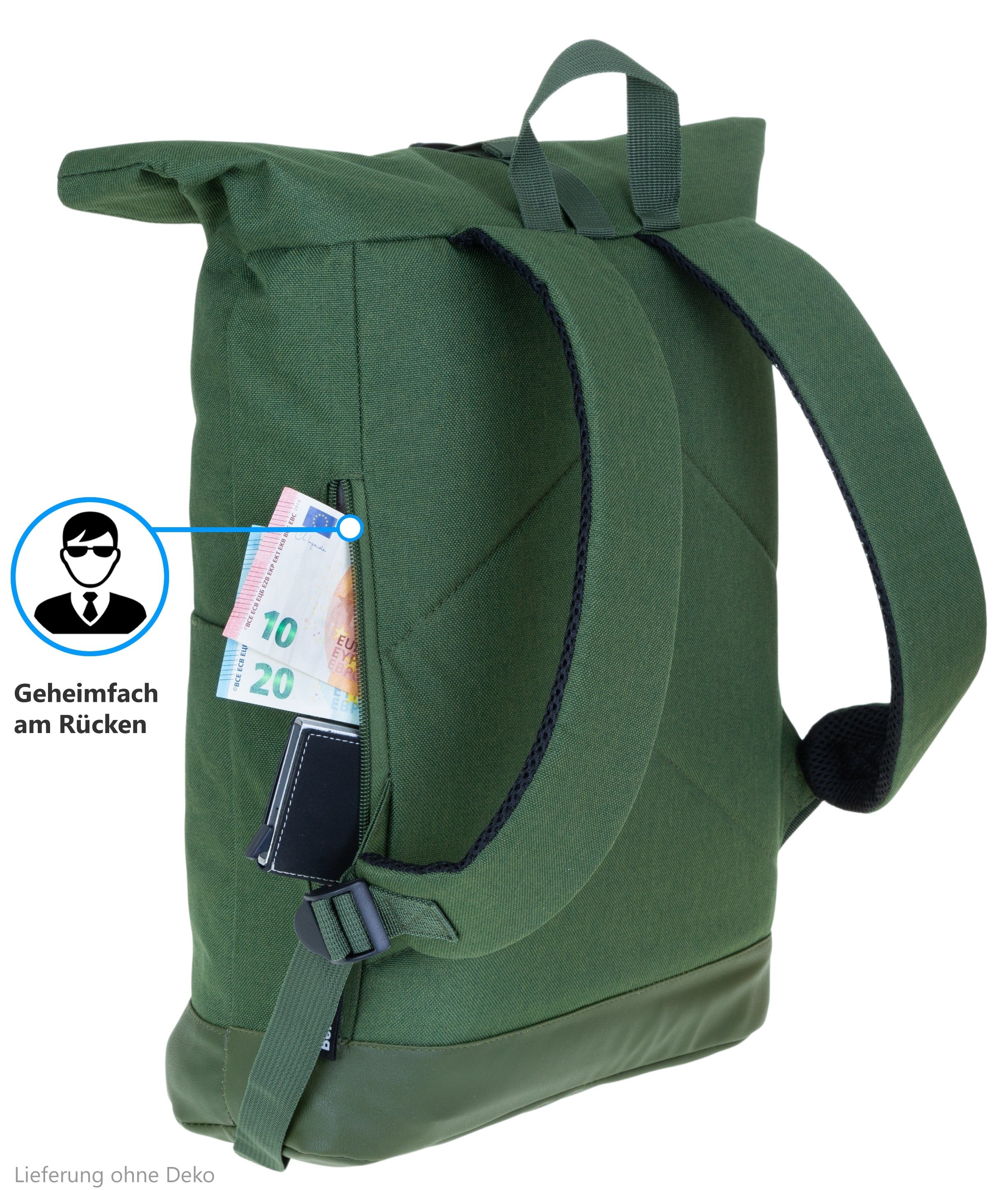 Bench. Rucksack Damen Herren Kurierrucksack Laptop Fach Roll-Top, 19 Liter Daypack DIN A4 mit Geheimfach 64180 + Trinkflasche