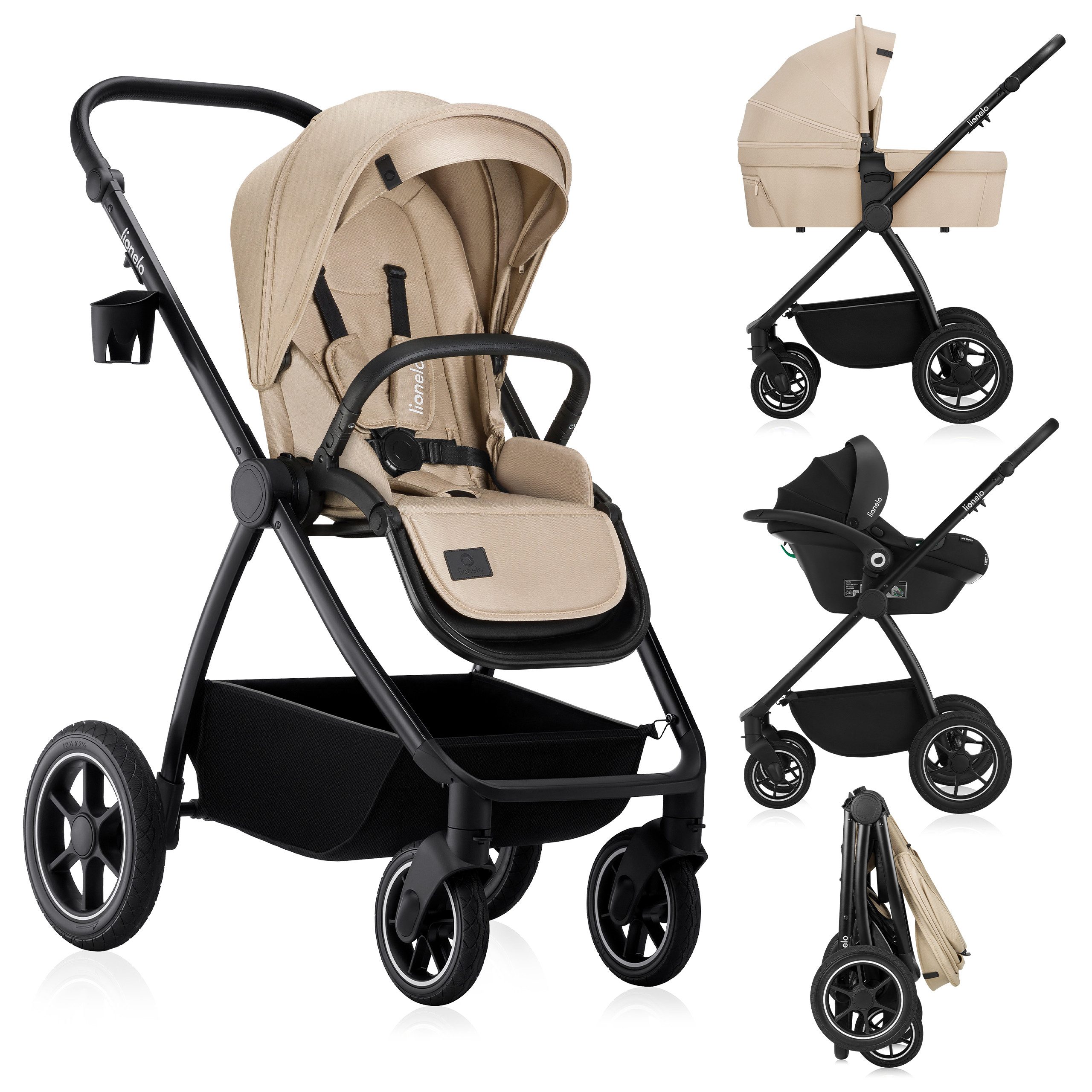 lionelo Kombi-Kinderwagen MERIL 3IN1, (Set 3in1), 3in1: XL-Babywanne/ADAC/Große Gummiräder/UPF50+/3D Panorama