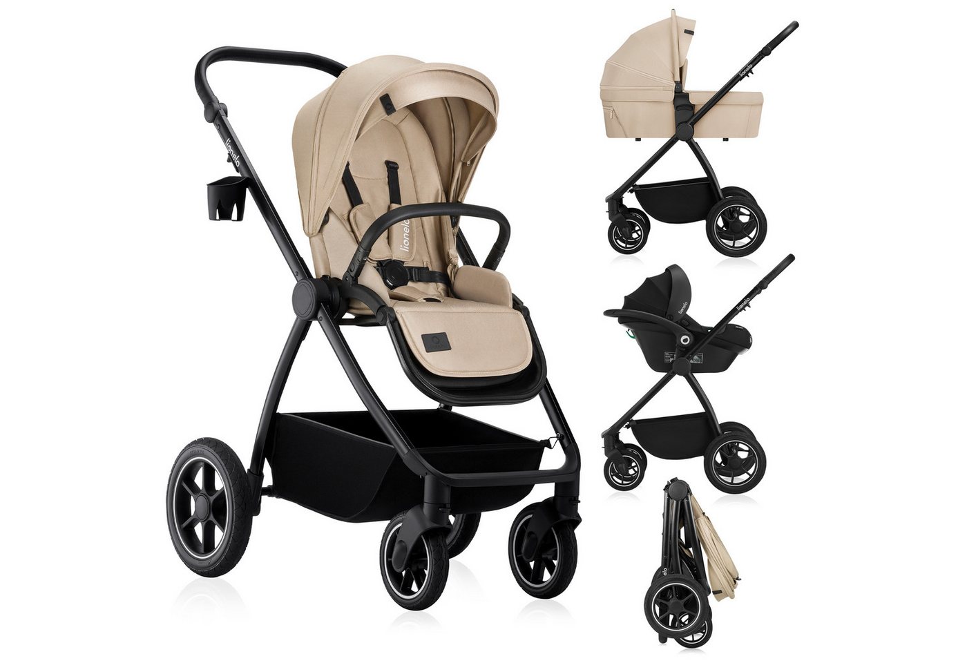lionelo Kombi-Kinderwagen MERIL 3IN1, (Set 3in1), 3in1: XL-Babywanne/ADAC/Große Gummiräder/UPF50+/3D Panorama
