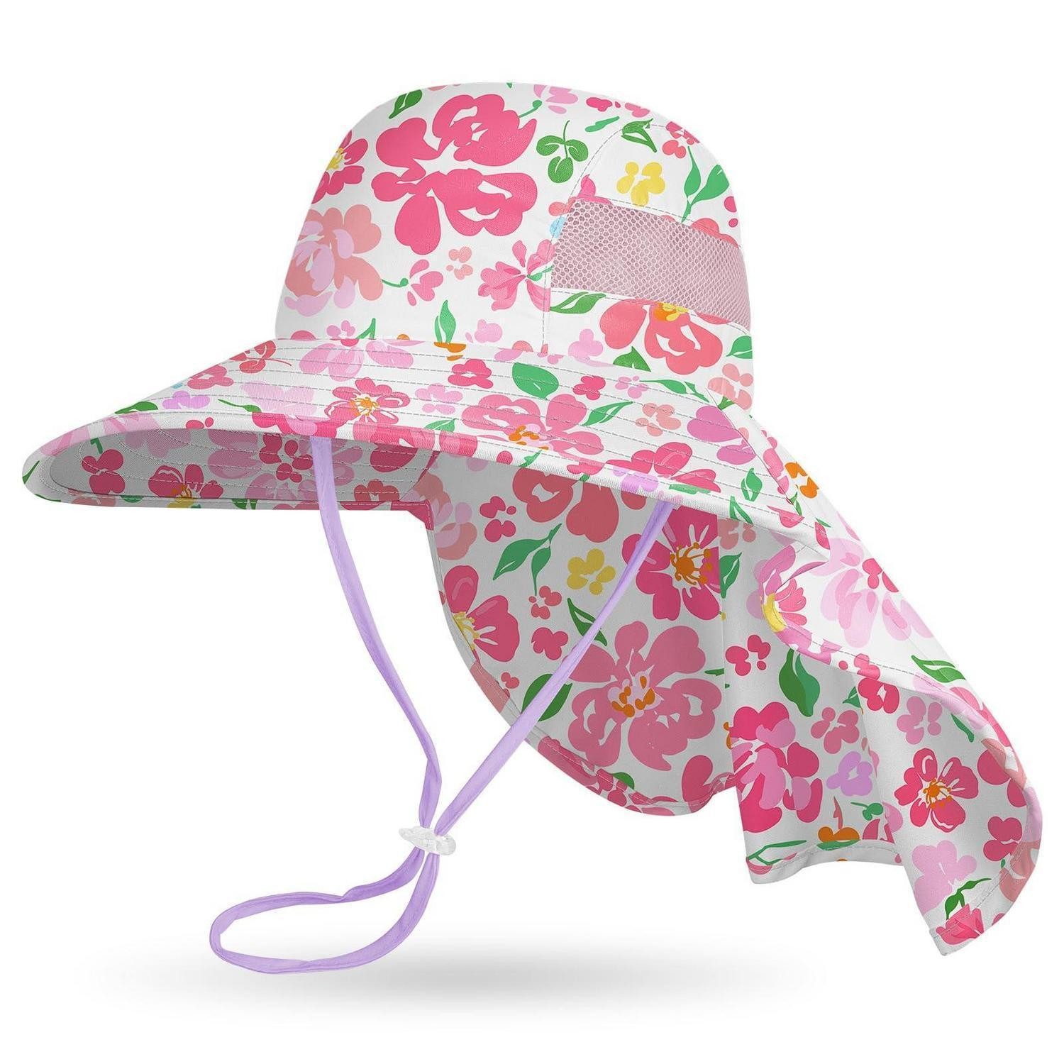 LuxusKollektion Sonnenhut Sonnenhut Kinder Anglerhut Kappe Nackenklappe UV50 White Flower
