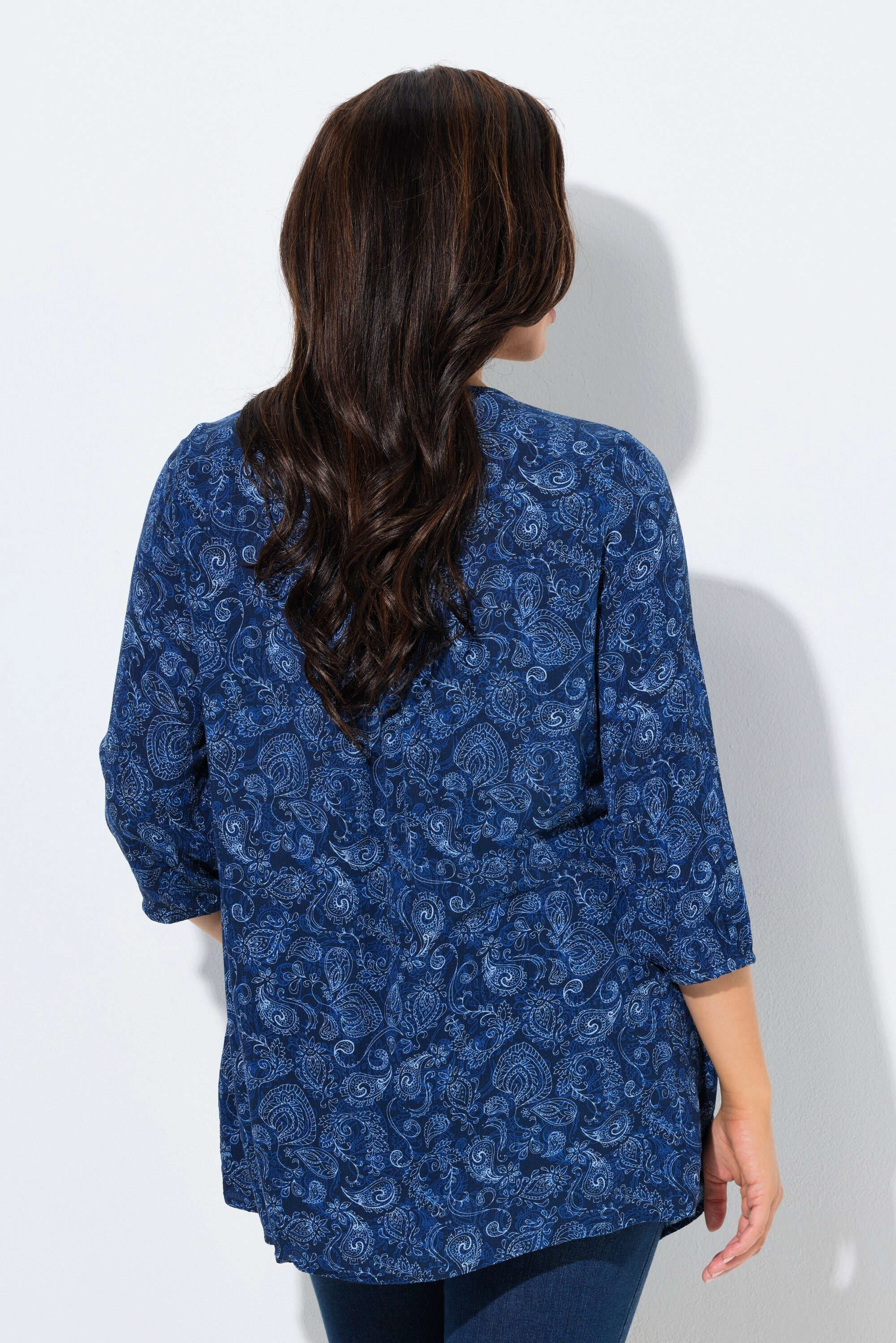 Ulla Popken Longbluse Smokbluse Bluse Rundhals 3/4-Arm Rückenfalte