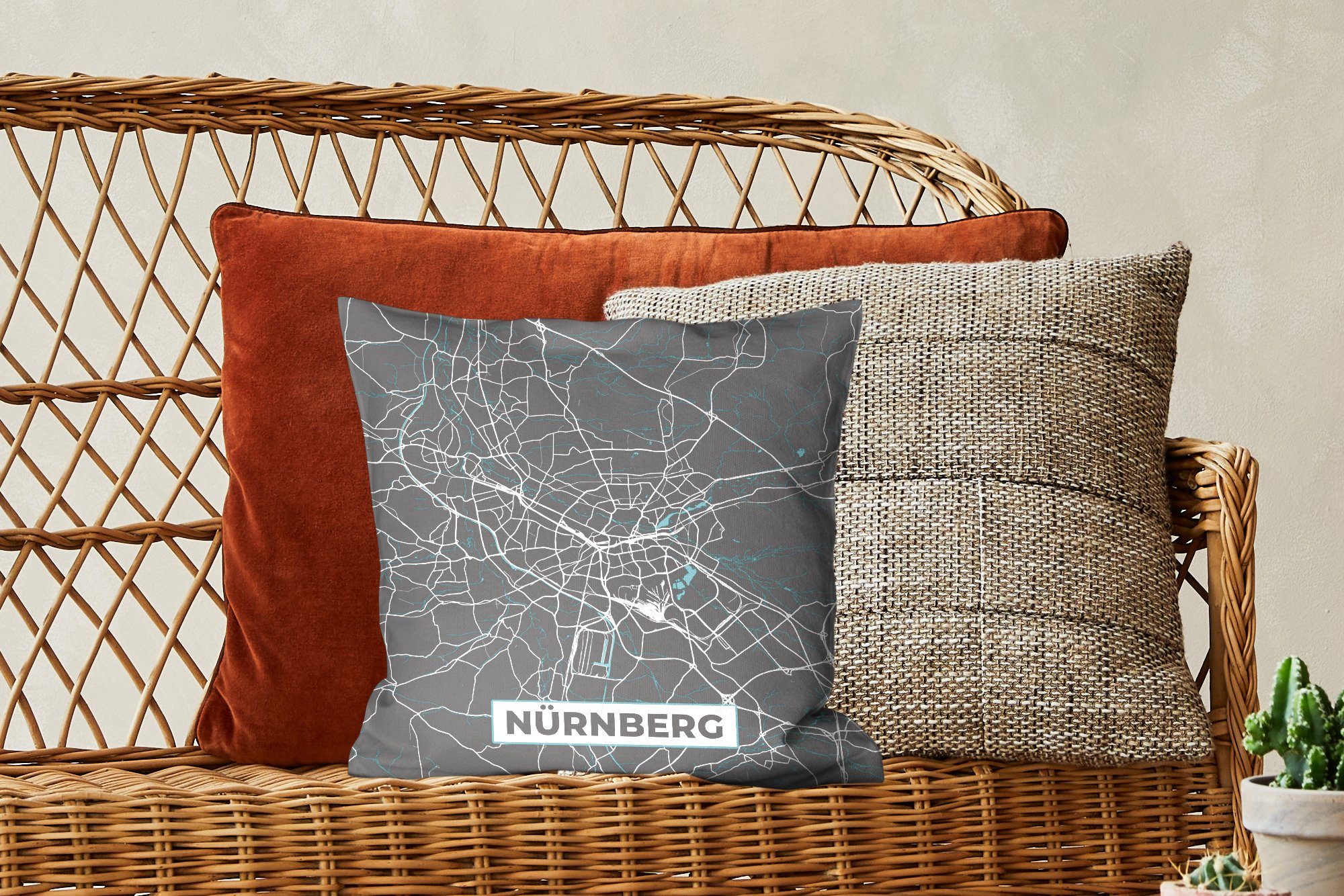 Sofakissen Nürnberg Dekokissen - Karte Stadtplan - Zierkissen Füllung für Schlafzimmer, Wohzimmer, - Blau, - Deutschland mit Deko, MuchoWow