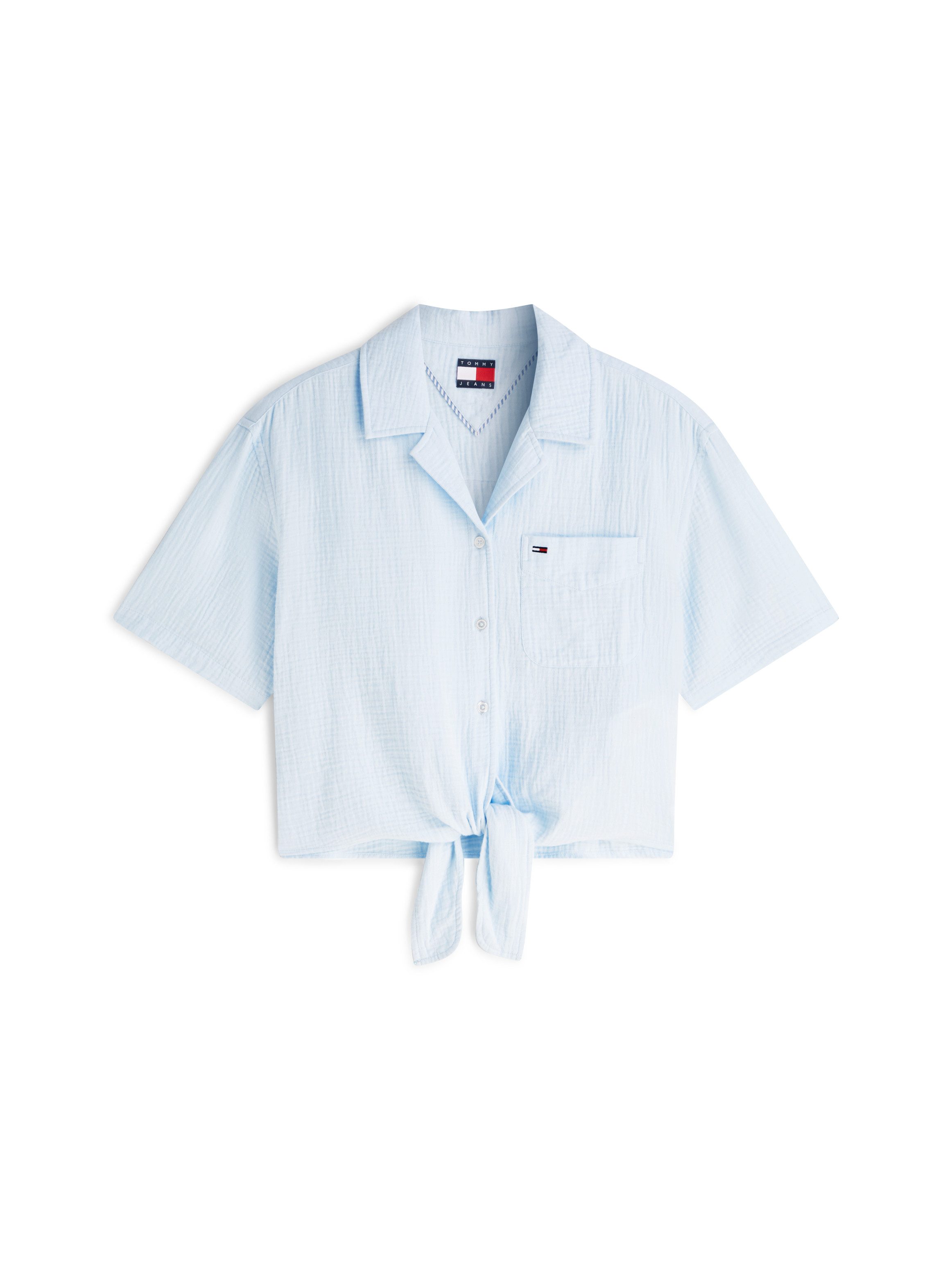 Tommy Jeans Kurzarmbluse TJW TEXTURED TIE FRONT SS SHIRT Baumwolle, Brusttasche, Saum zum Knoten – Bild 5 von 5