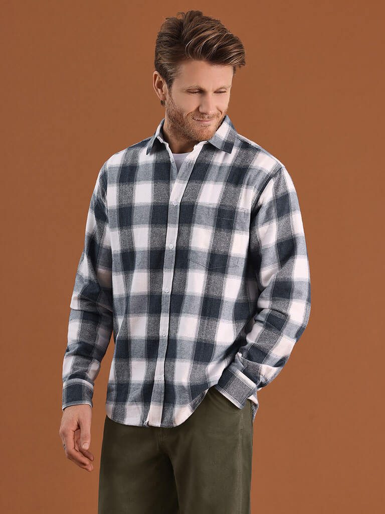 Blue Seven Langarmhemd Herren Flanell-Hemd mit Karo-Muster - Kariertes Hemd mit Brusttasche