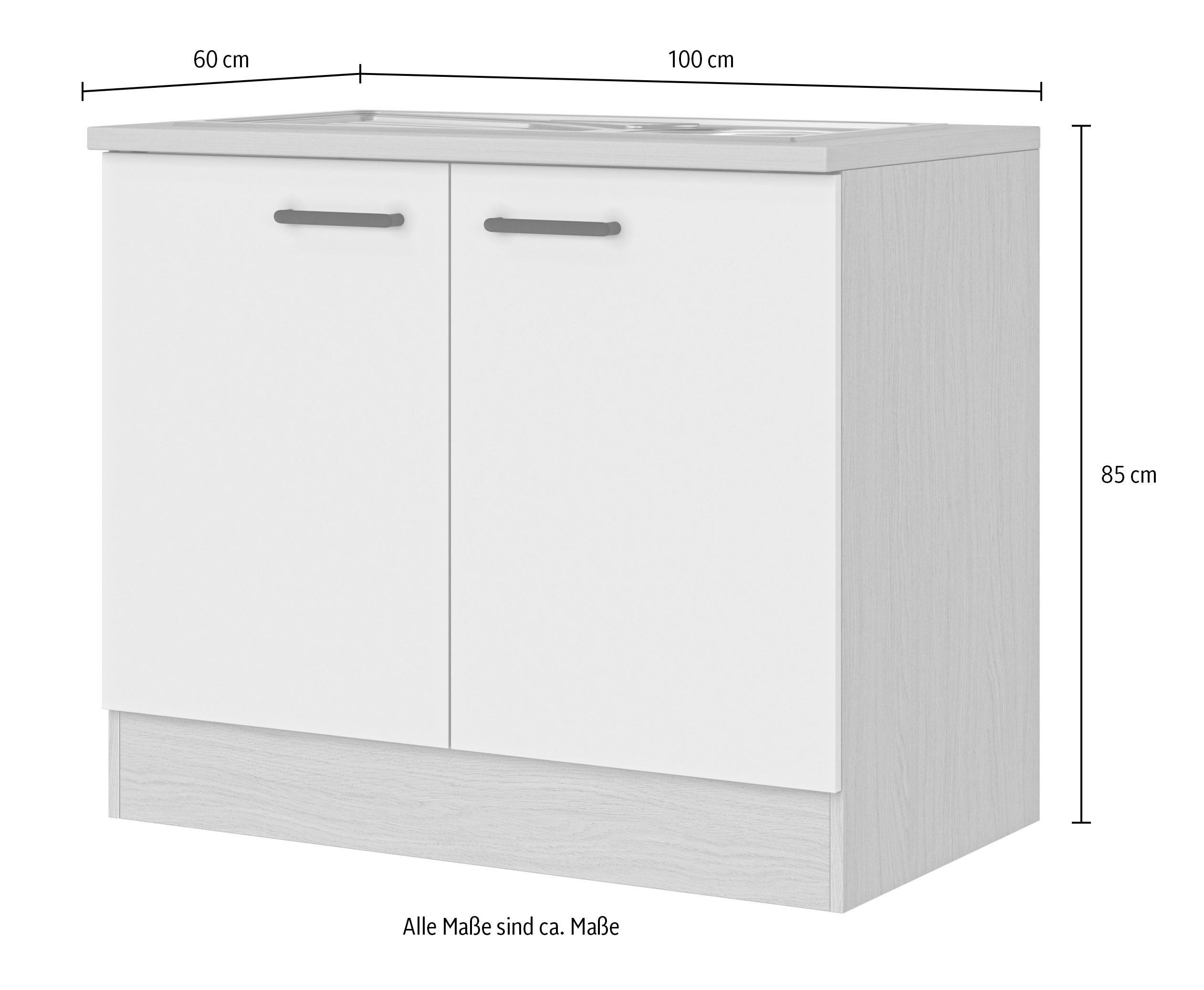 Flex-Well Spülenschrank Creso (2-St) mit Einlegeboden, Arbeitsplatte und Edelstahlspüle – Bild 4 von 4