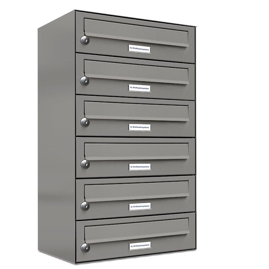 AL Briefkastensysteme Wandbriefkasten 6er Premium Briefkasten Aluminiumgrau RAL 9007 für Außen Wand 1x6