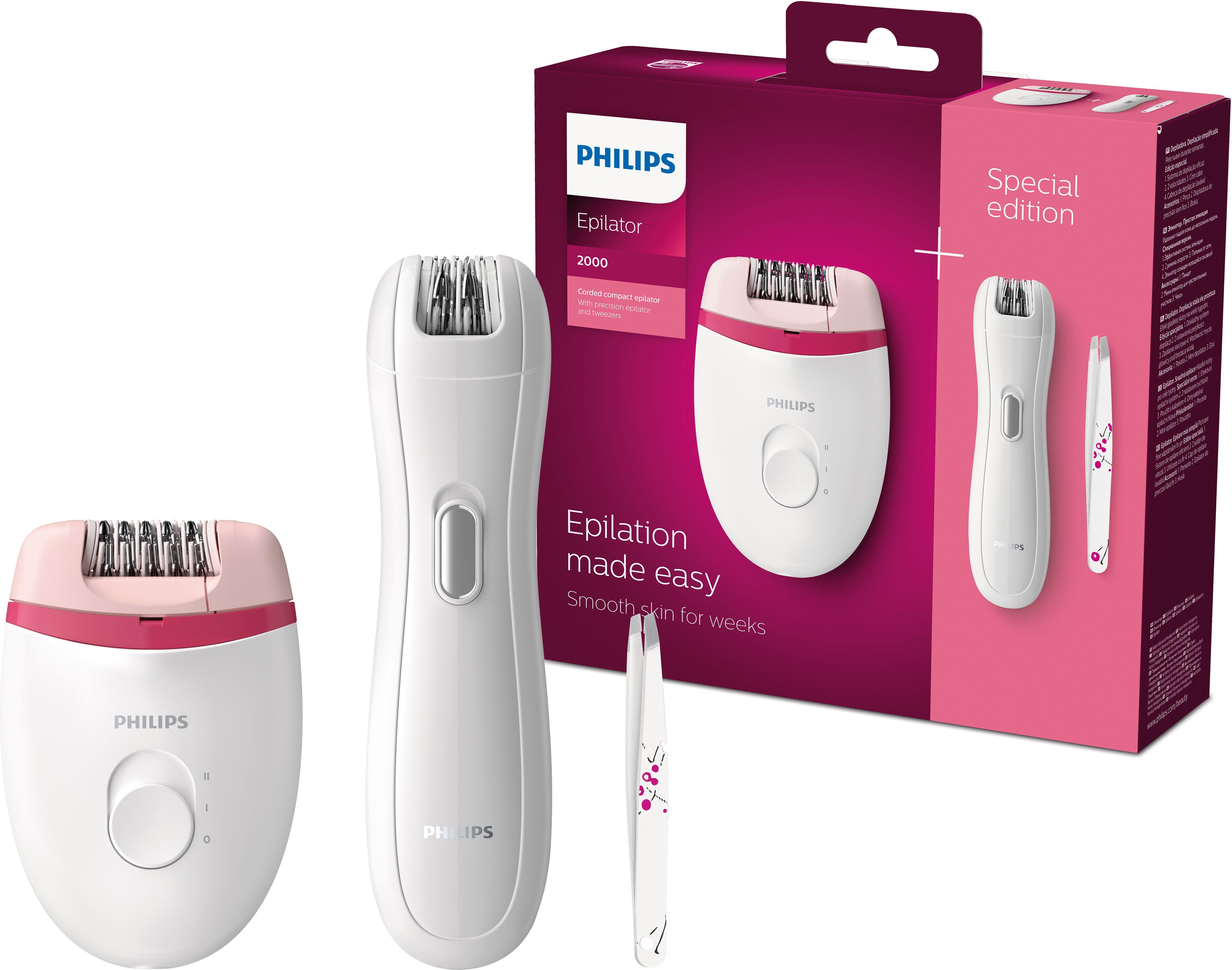 Philips Epilierer Satinelle Essential BRP506/00, mit Mini-Epilierer und Pinzette für Augenbrauen