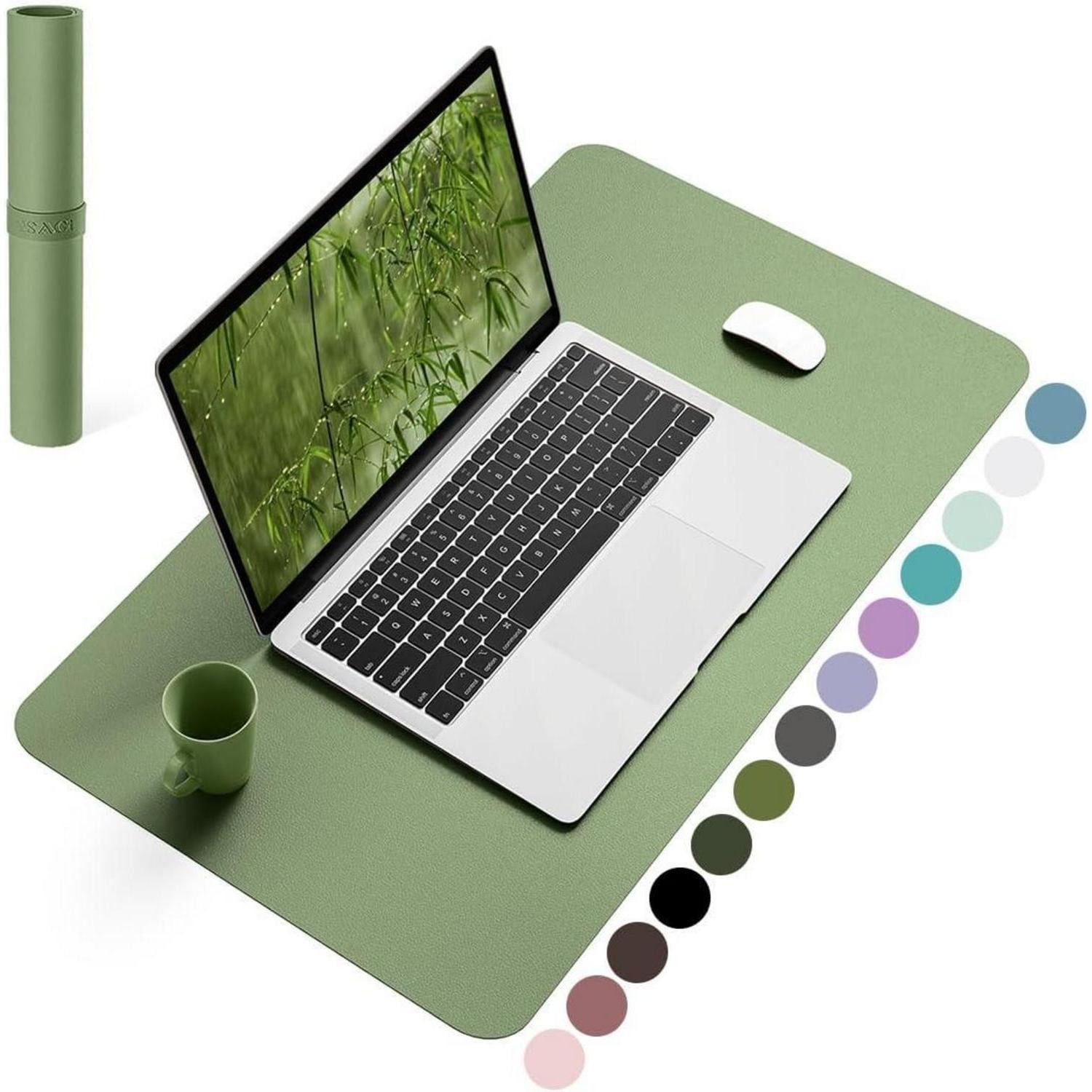 LuxusKollektion Schreibtischunterlage Schreibtischunterlage Mauspad Leder Wildleder Laptop Olivgrün 60*35cm
