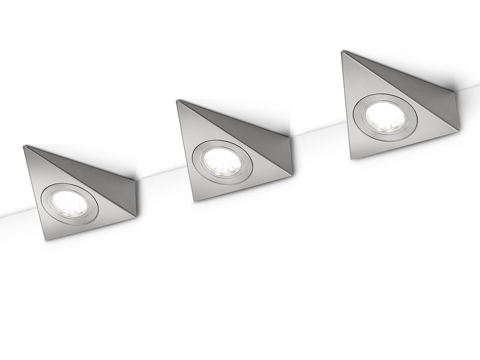 TRIO Leuchten LED Unterbauleuchte, LED fest integriert, Warmweiß, 3er Set Unterschrank-Leuchten, dreieckig mit Schalter, Breite je 12cm