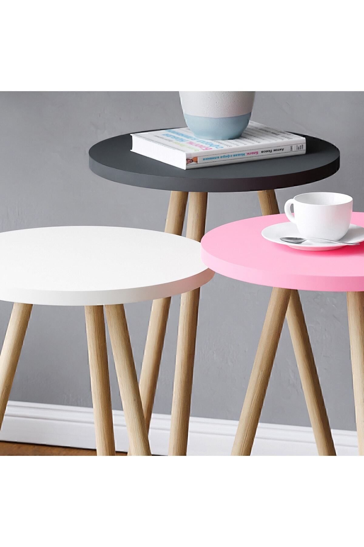 en.casa Couchtisch (3-St), 3-teiliges Zigon-Set 34 x 34 cm Spanplatte Rosa 89866690