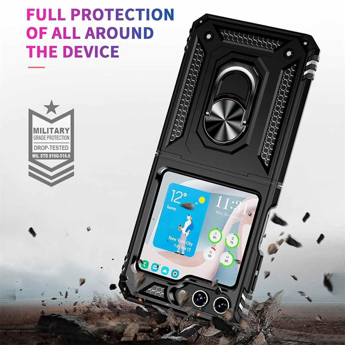 CoolGadget Handyhülle Armor Shield Case für Samsung Galaxy Z Flip 5 6,7 Zoll, Outdoor Cover Magnet Ringhalterung Handy Hülle für Galaxy Z Flip 5 5G – Bild 4 von 5
