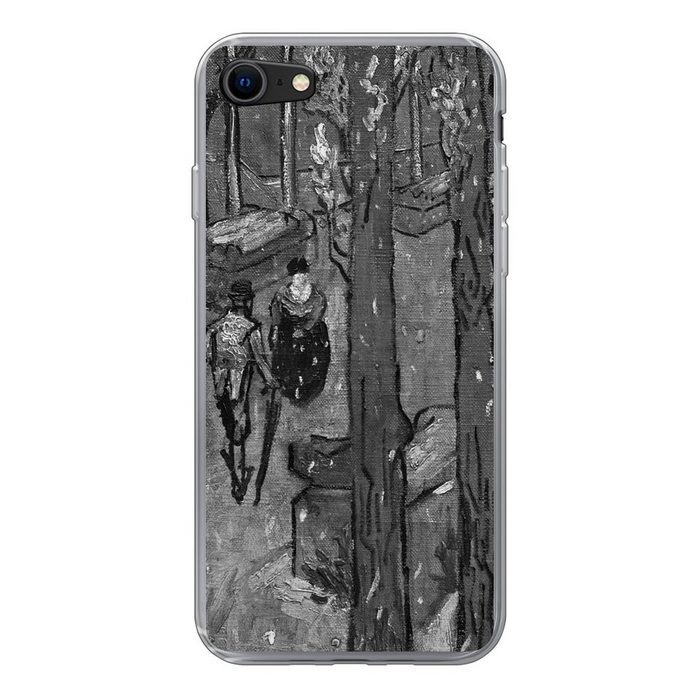MuchoWow Handyhülle Fallende Blätter in Schwarz und Weiß - Vincent van Gogh - Schwarz und Handyhülle Apple iPhone 8 Smartphone-Bumper Print Handy Schutzhülle