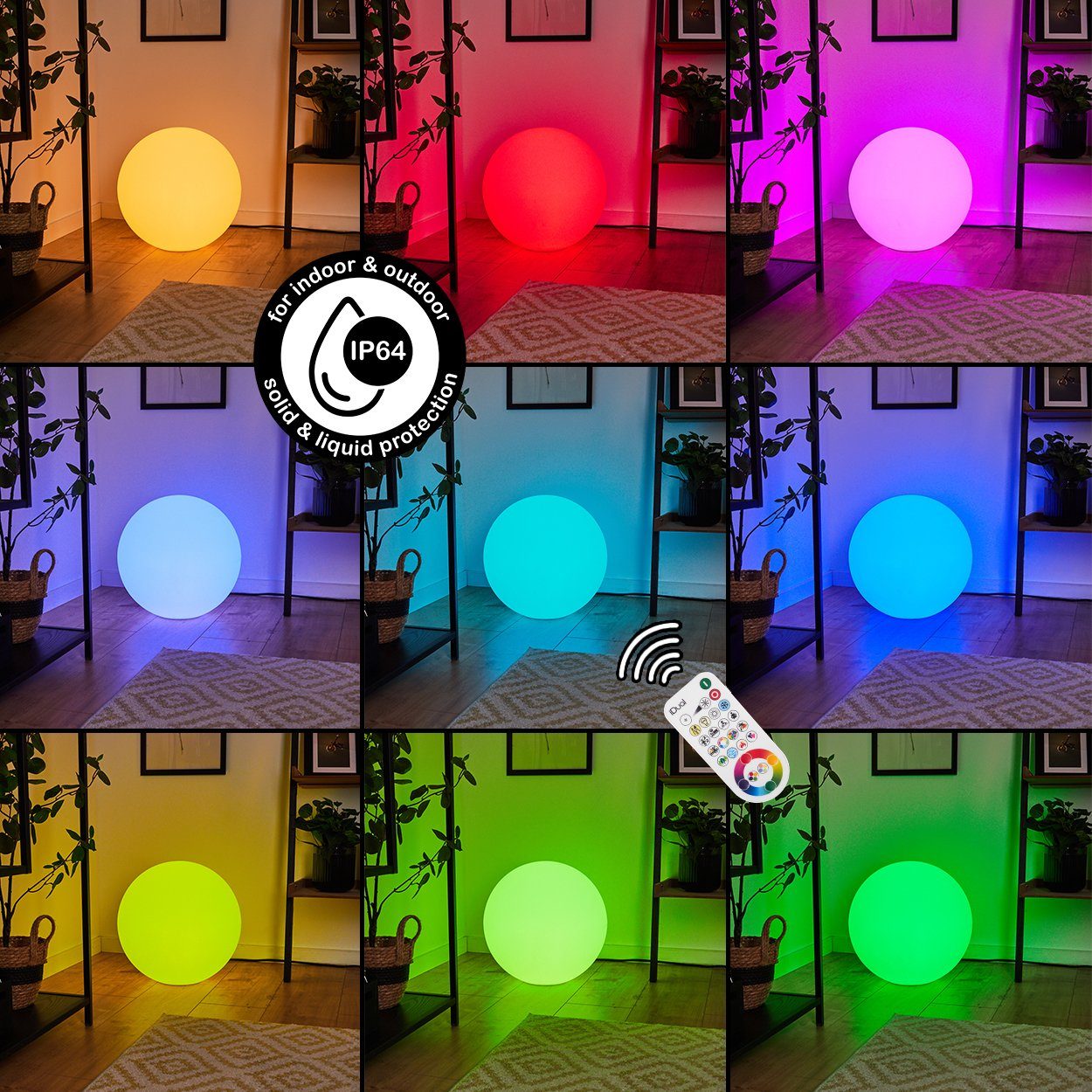 hofstein Stehlampe 6500 mit Lumen Nickel-matt/Weiß, Farbwechsler, änderbar Metall/Kunststoff Kelvin, »Turrida« Fernbedienung, 1055 aus LED, RGB in dimmbar/ Kugelleuchte
