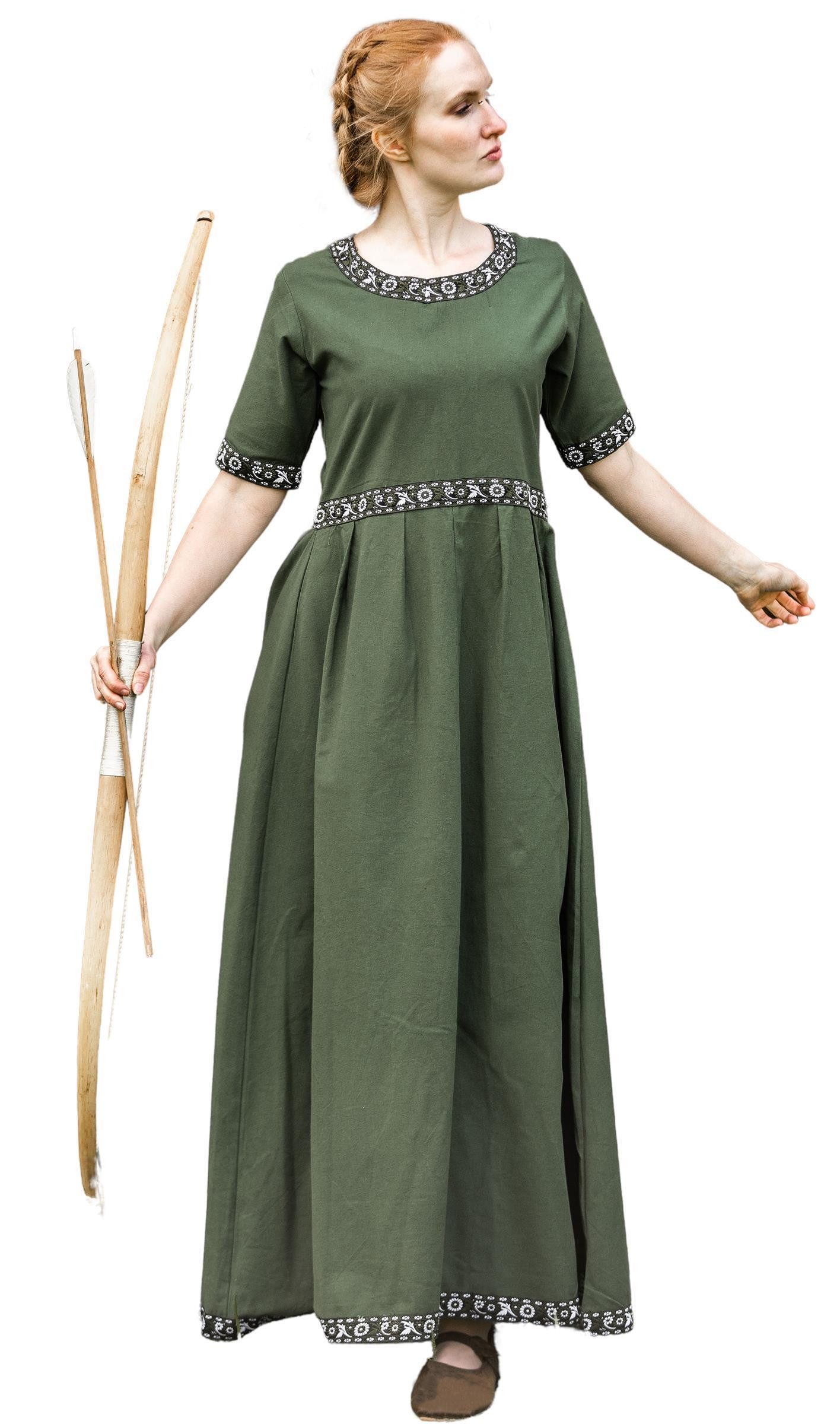 Leonardo Carbone Burgfräulein-Kostüm Kurzarmkleid "Ennlin" mit kunstvoller Bordüre, hochwertige Baumwolle, Schnürung am Rücken