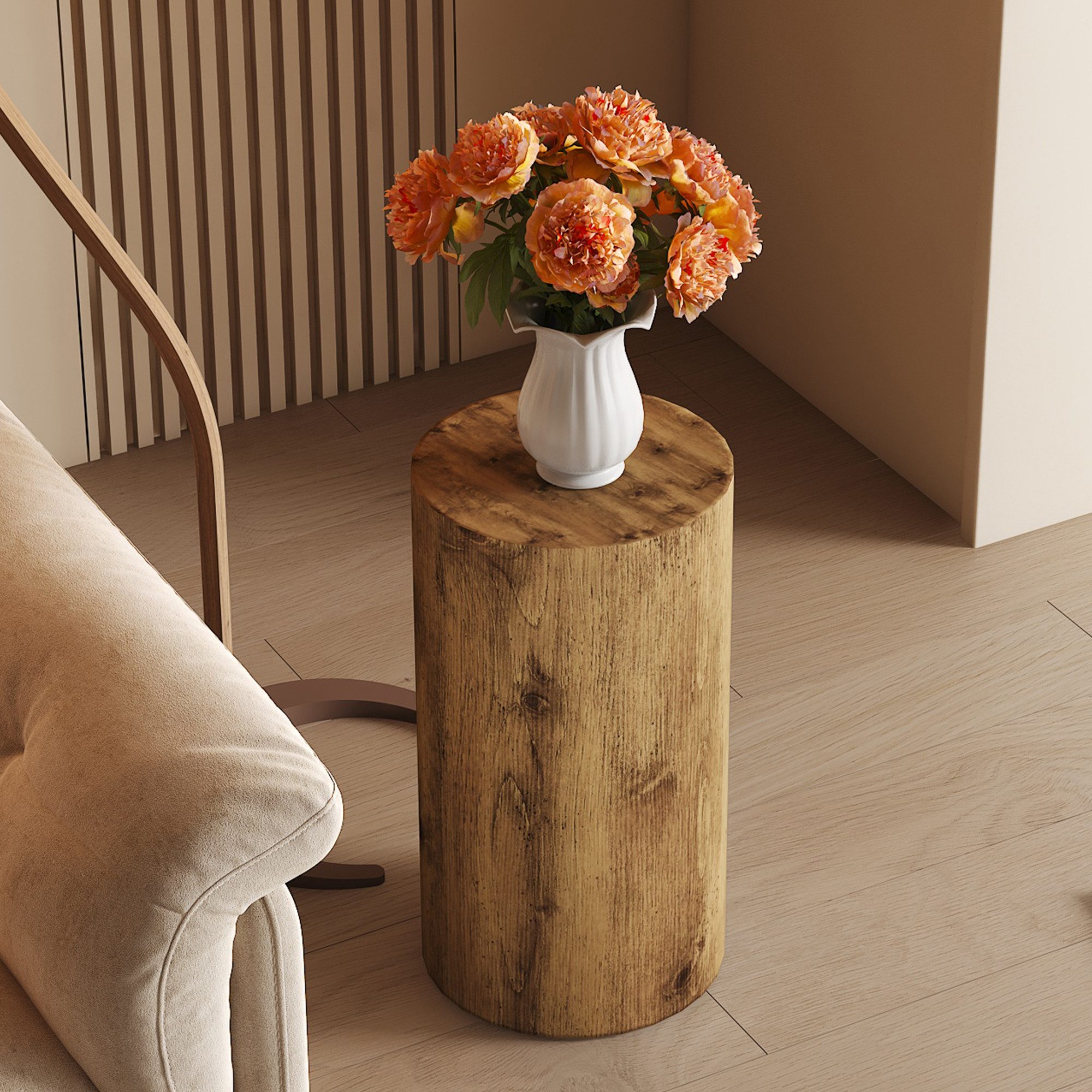 HAUSS SPOLE Couchtisch Rund Holzoptik,Beistelltisch Teetisch Zylindrisch MDF Wohnzimmer (Wohnzimmertisch im minimalistischen Design), Sofatisch 30x30x55 mit abgerundete Kanten