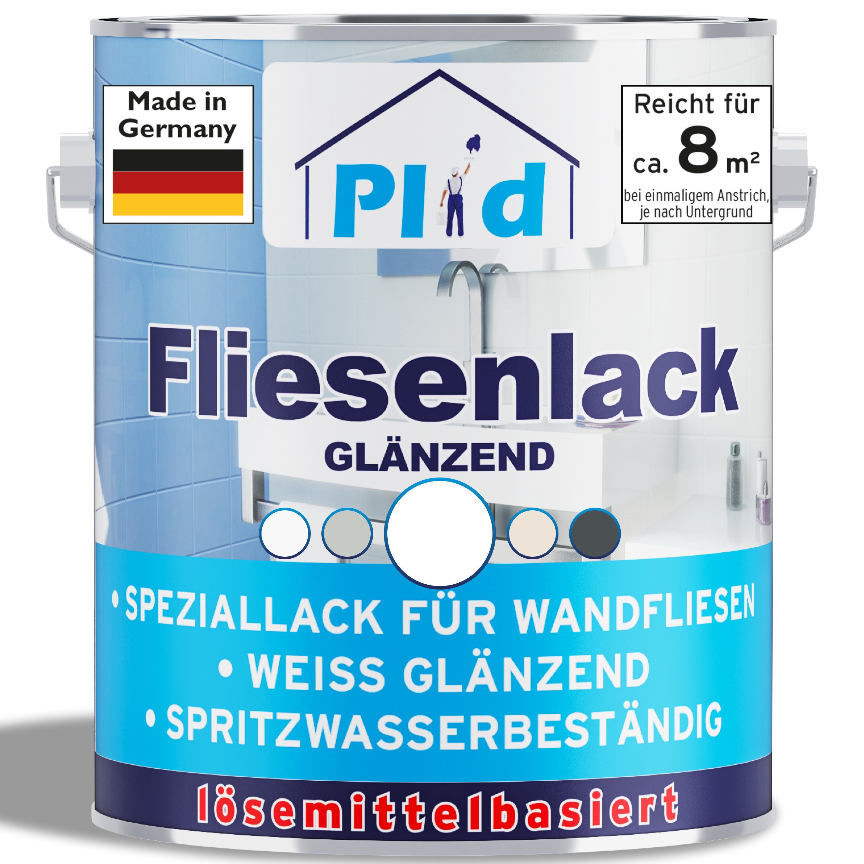 plid Fliesenlack Fliesenlack Fliesen Lack Fliesenfarbe Fliesen steichen/Lackieren Bad/Küche, schnelltrocknend, spritzwasserbeständig, verarbeitungsfertig Weiß -Glänzend | Fliesenlacke